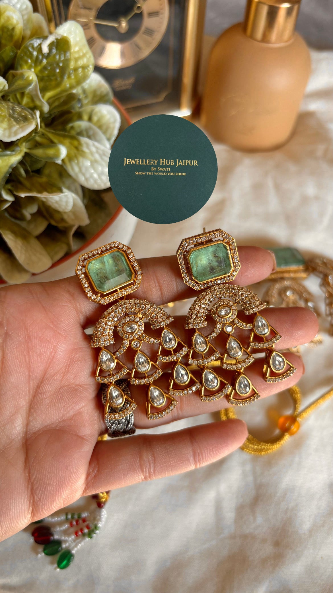 Noor Mint ruby designer polki choker necklace with earrings