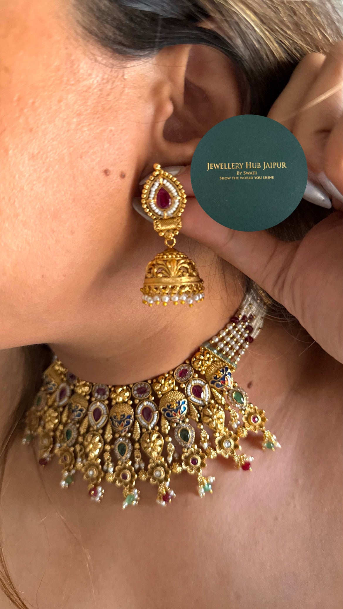 Emerald & ruby meena rajwada choker