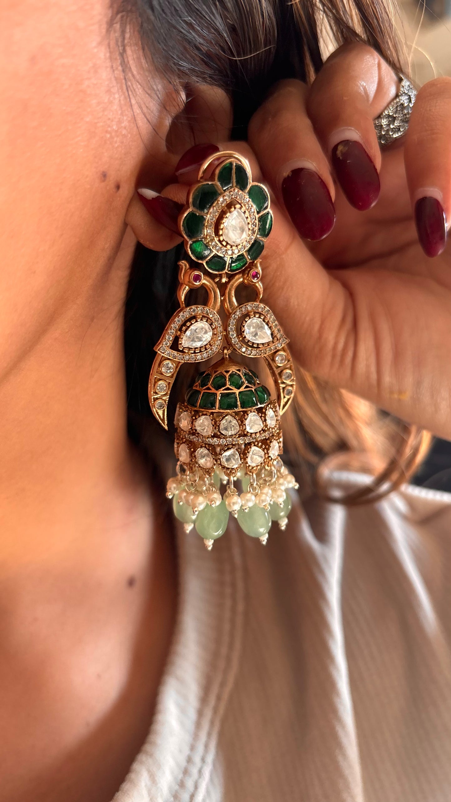 Daaniya Emerald Victorian moissanite Morni Jhumka