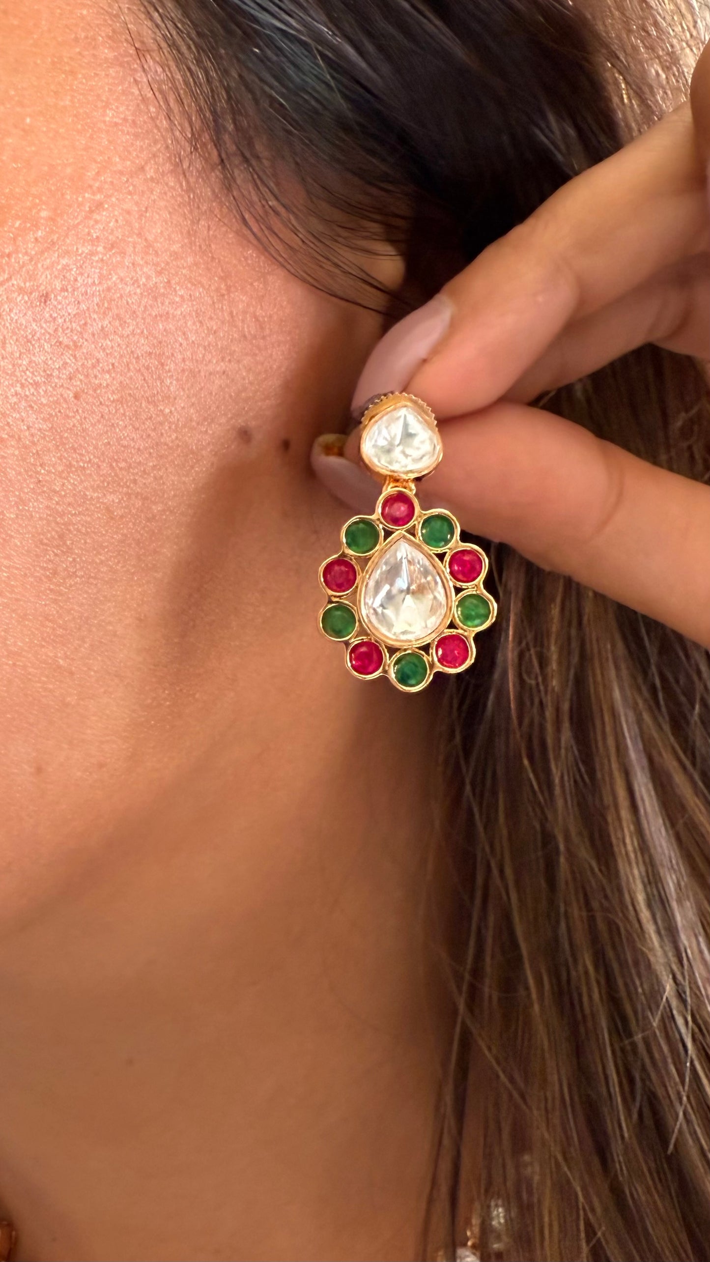 Ruh Moissanite heritage polki emerald ruby necklace with earrings