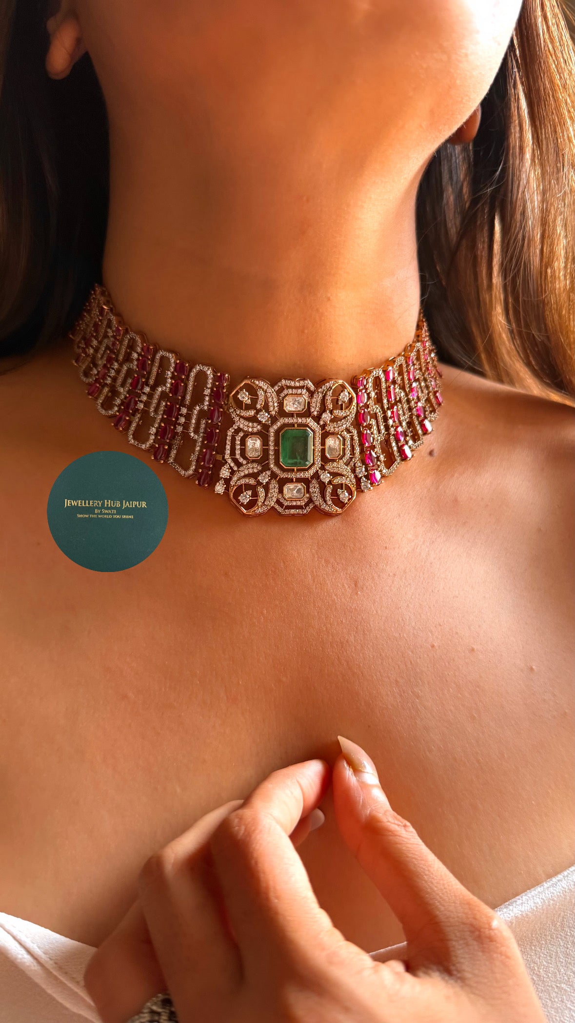 Regal mint doublet & rani pink Heritage Choker set