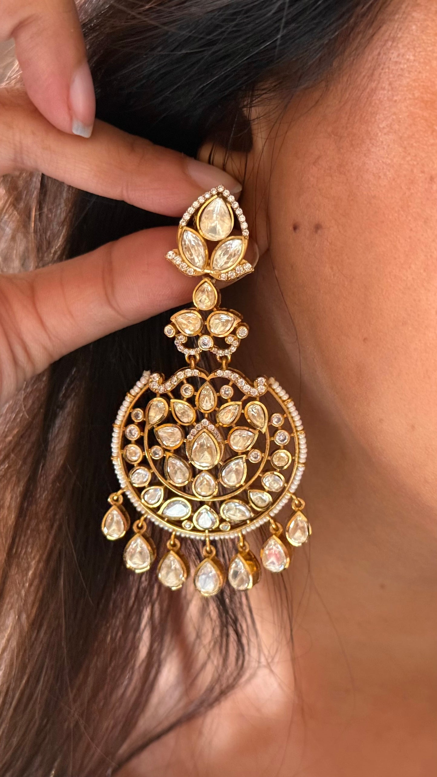Real Moissanite peeli polki Earrings