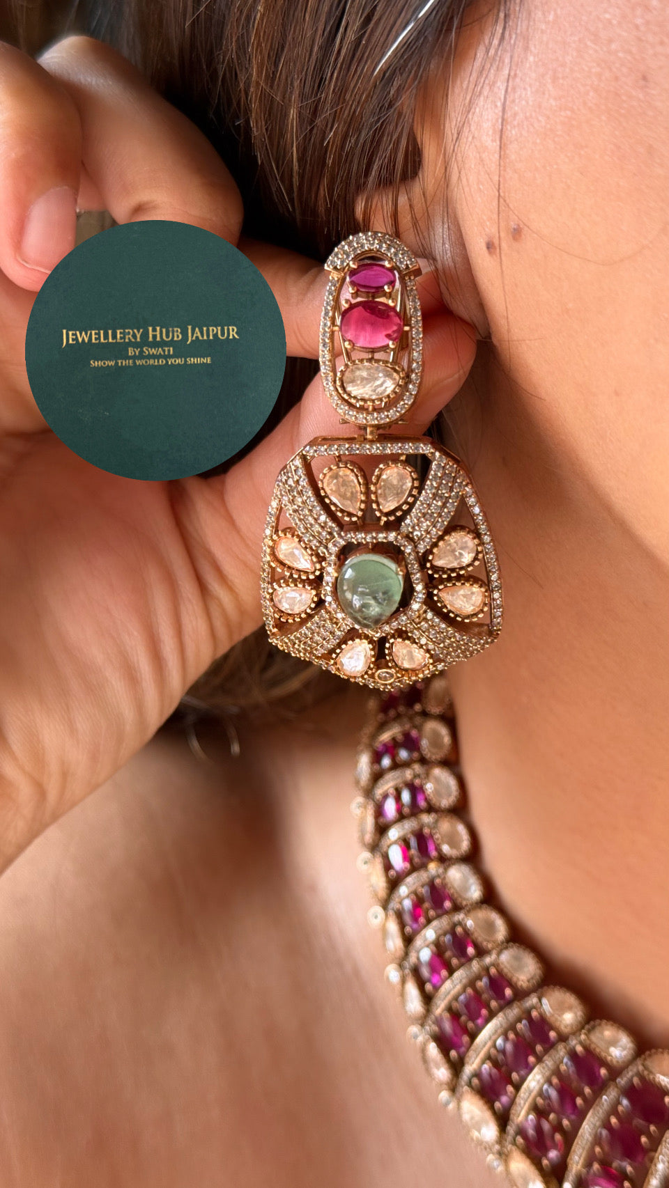 Bridal Asia, inspired mint & rani pink necklace set