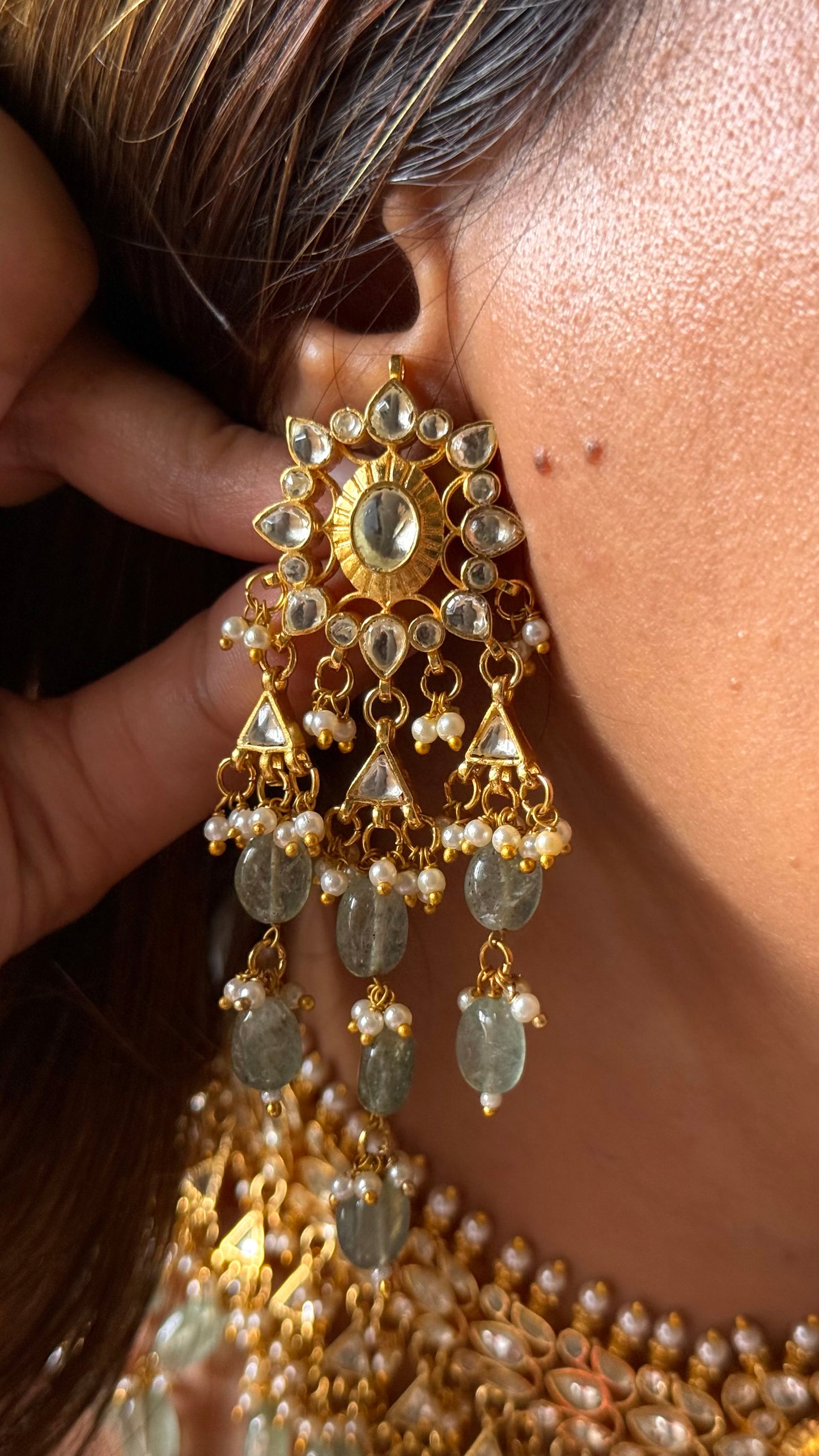Paachi kundan sunheri swarn kanthi Necklace