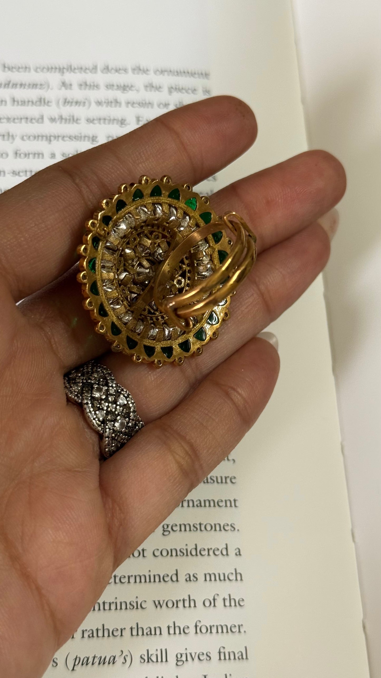 Emerald Moissanite polki adjustable ring
