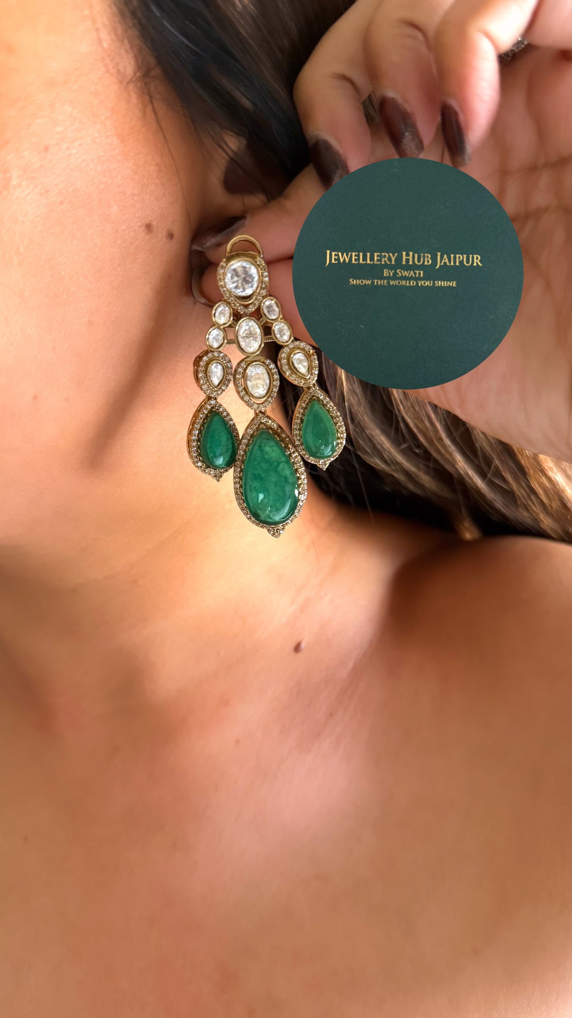 Emerald doublet leaf & moissanite set