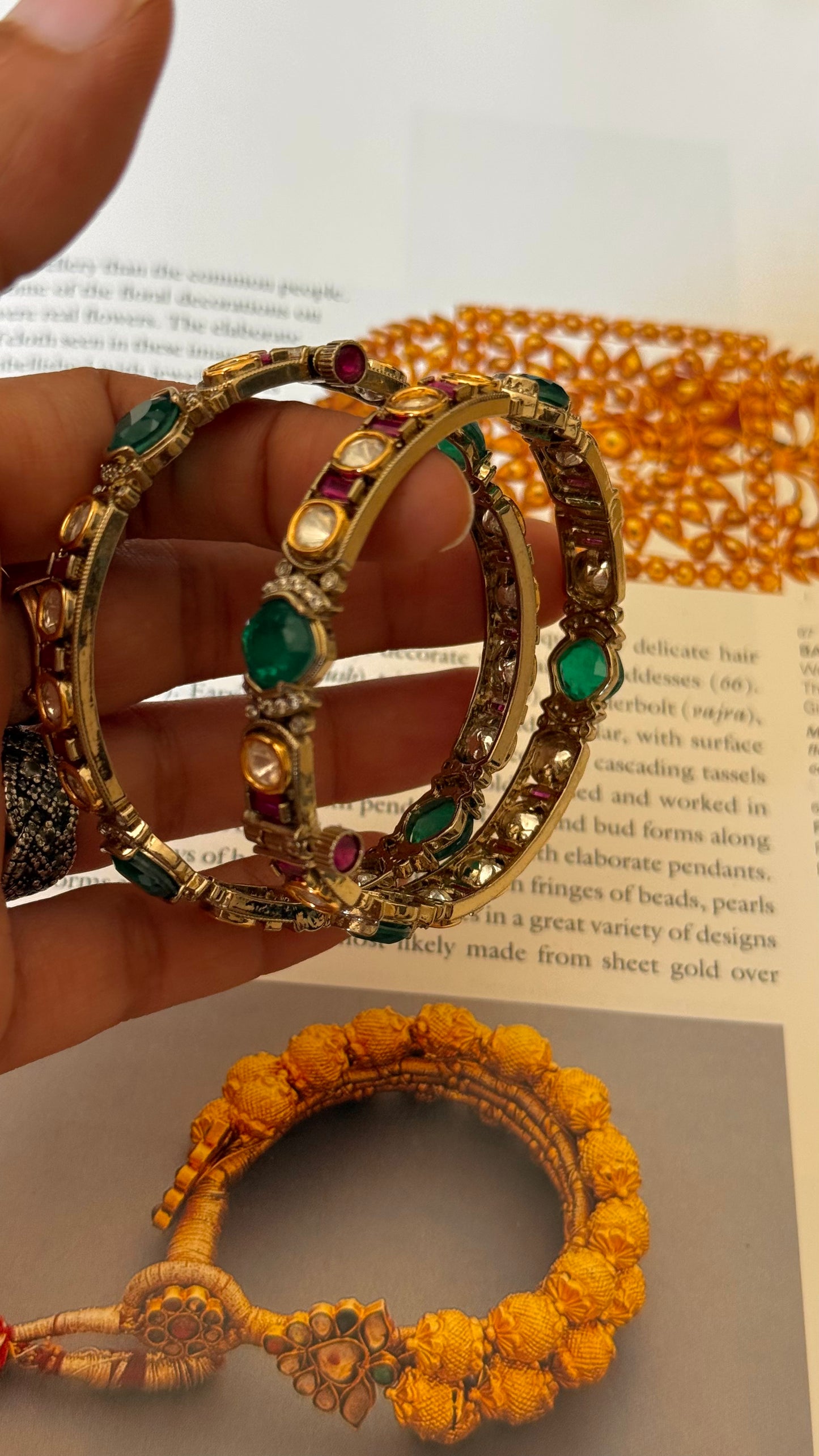 Emerald & rani pink Victorian bangles