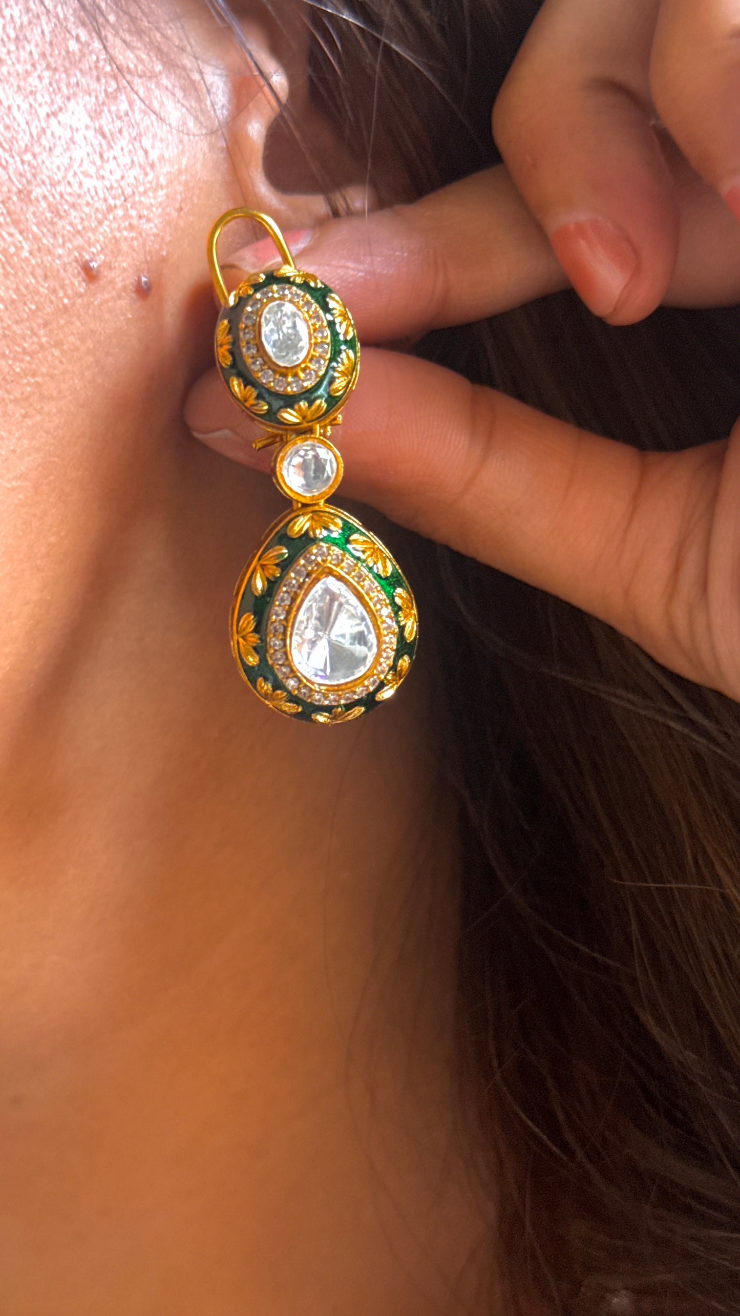 Emerald Meenakari & Gold Nakashi Polki Necklace