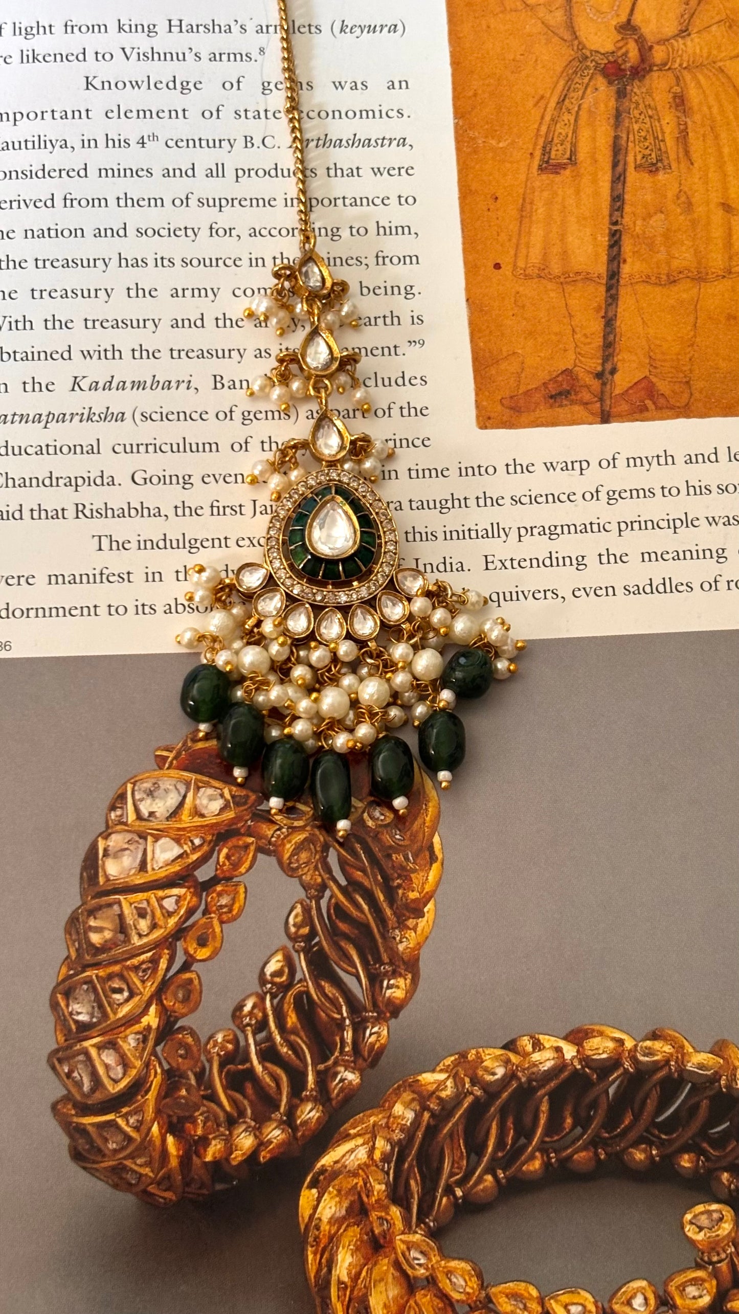 Emerald katdana with drops maangtika