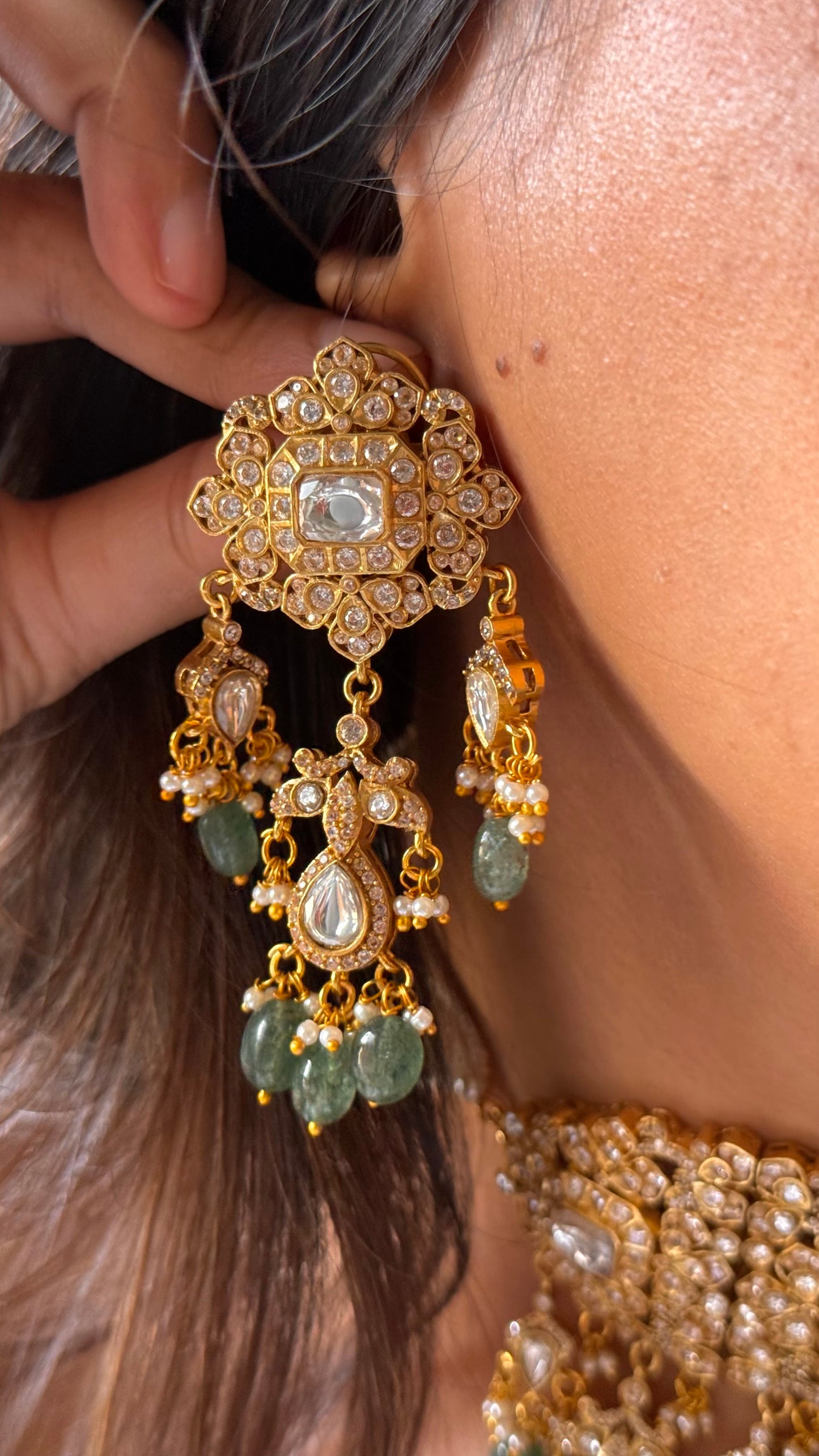 Paachi Kundan with mint drops thread choker necklace