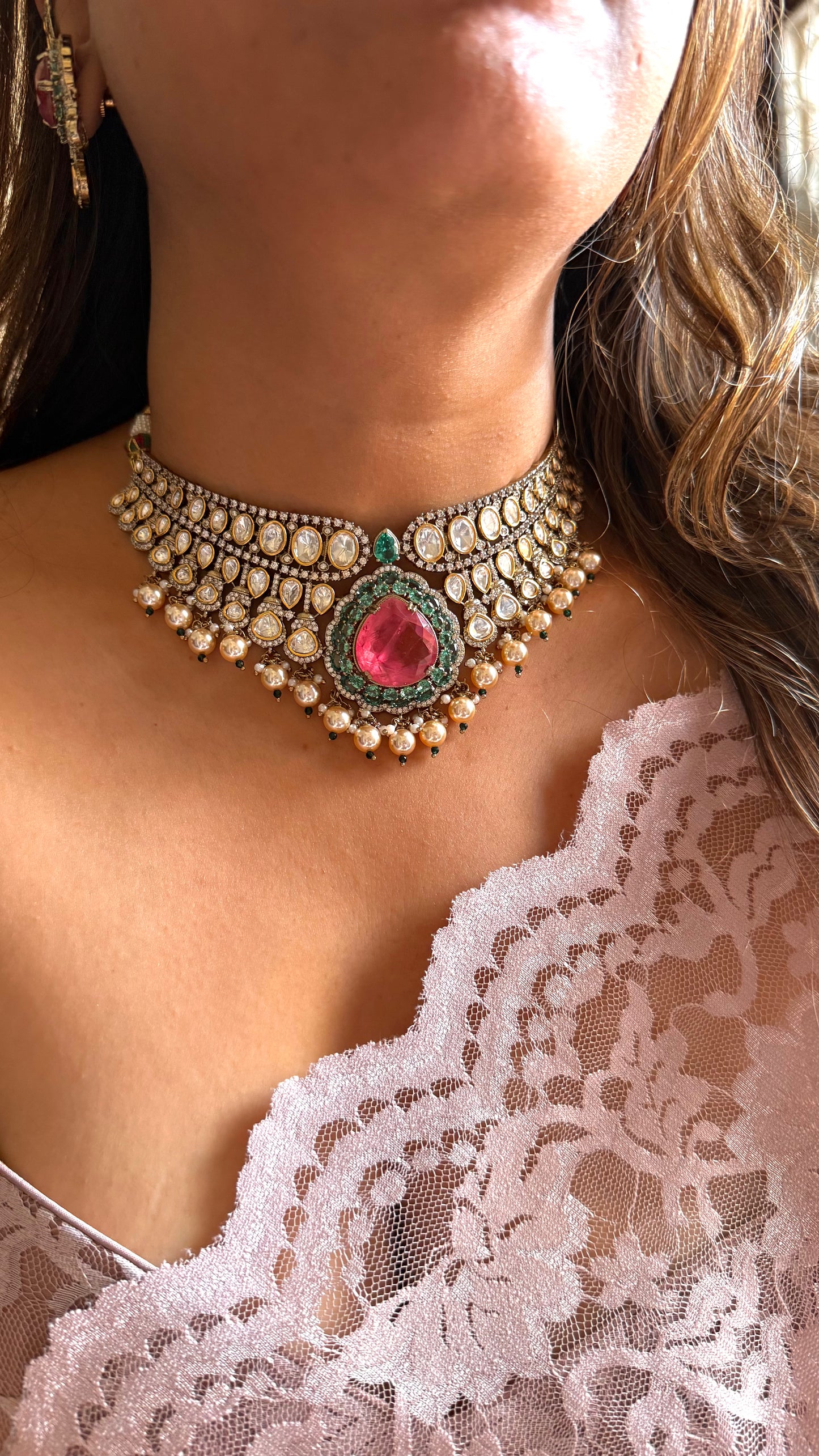 Mauve & Mint Vintage Polki Choker