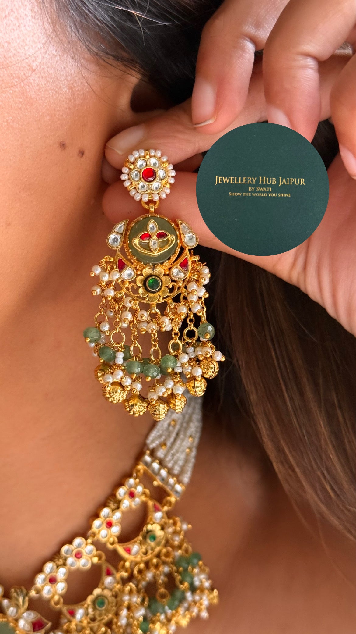 Handmade Heritage Polki set with ruby floral pattern
