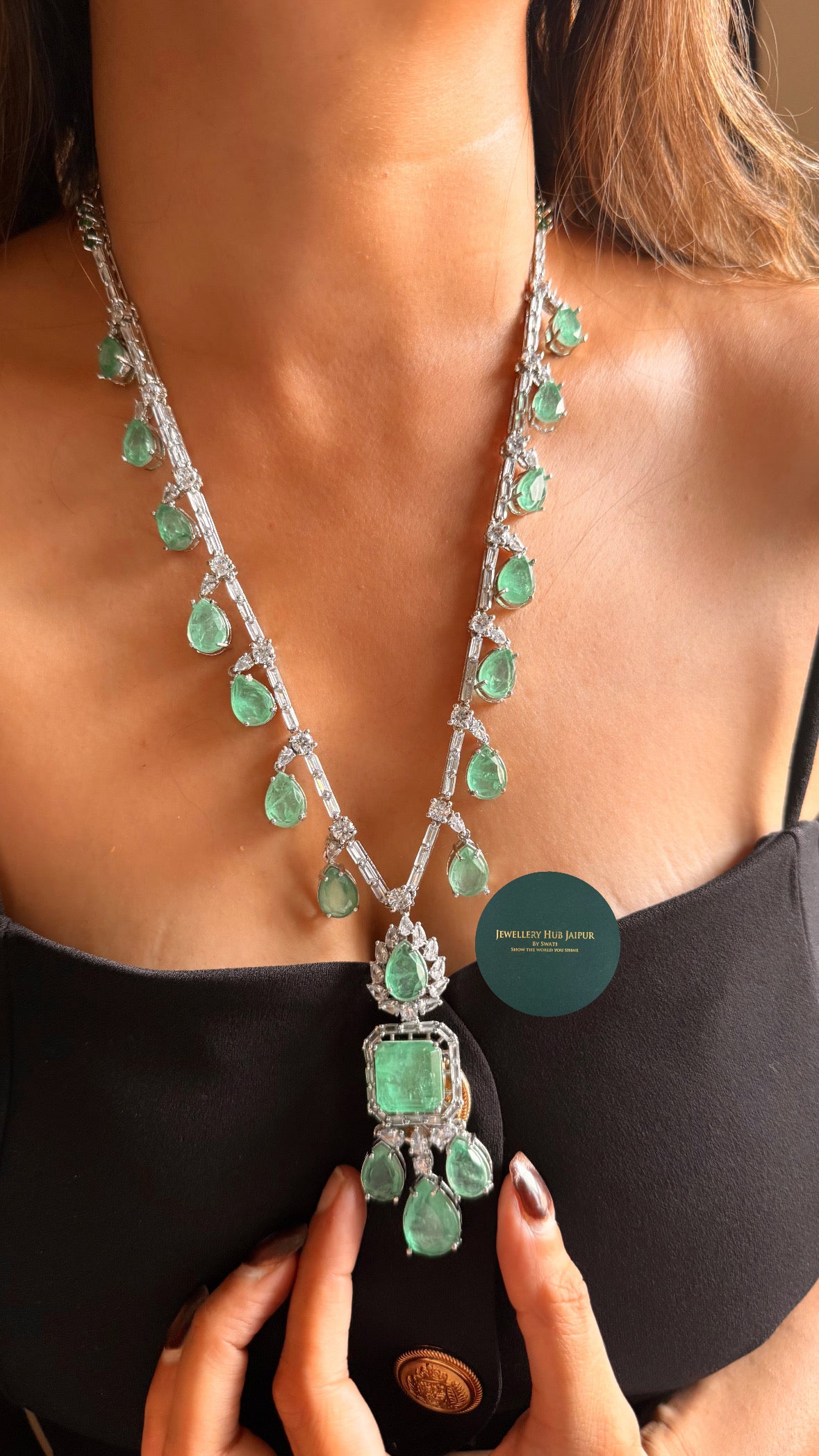 Mint doublet cz diamond statement necklace