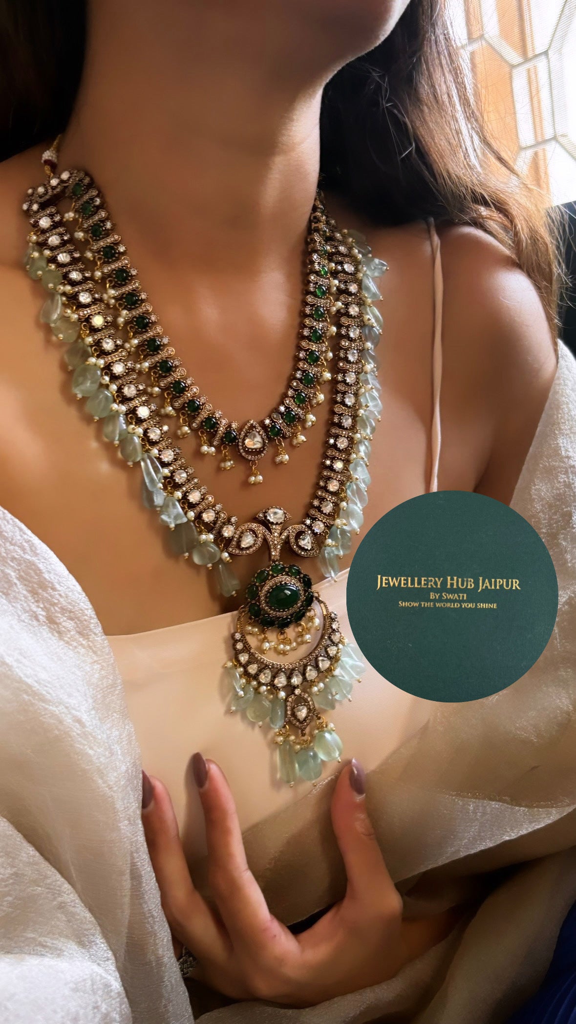 Emerald Moissanite rani haar