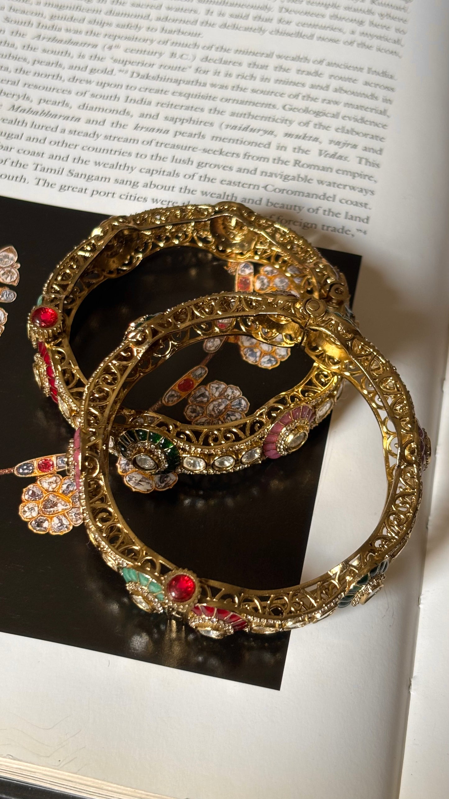 Multicoloured katdana with moissanite polki openable bangles