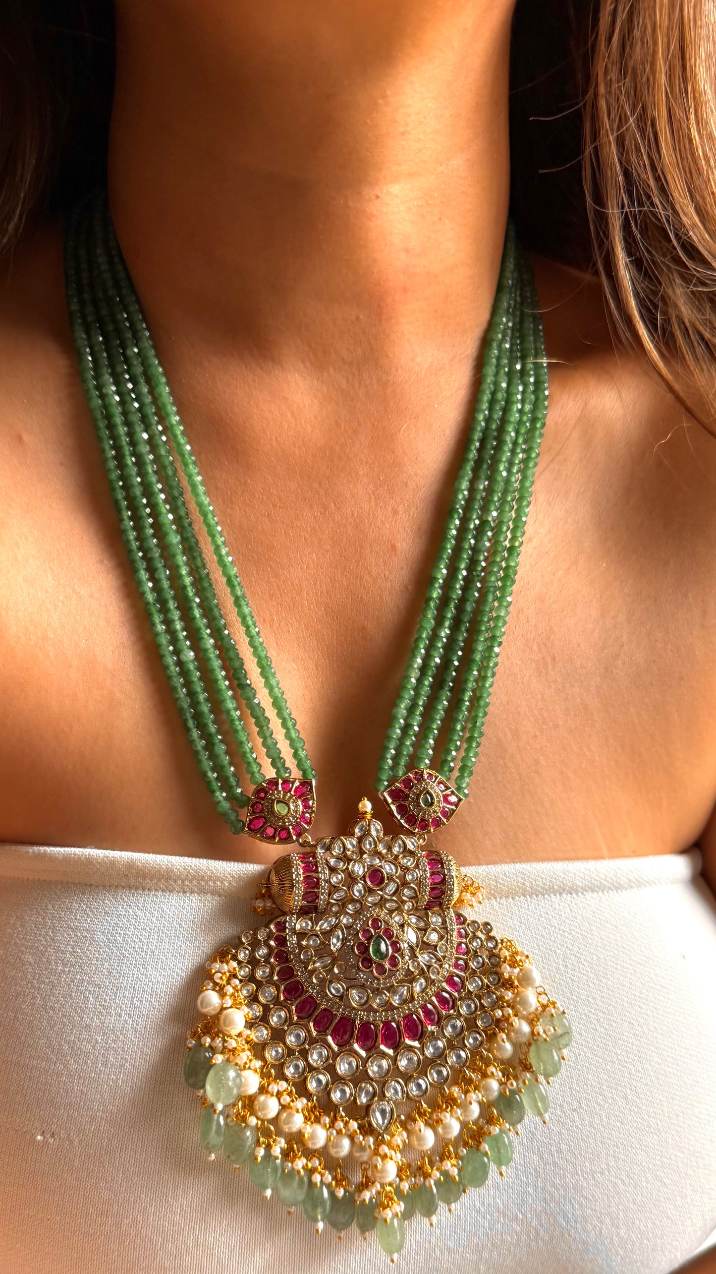 Chhava Rani pink moissanite mint long necklace