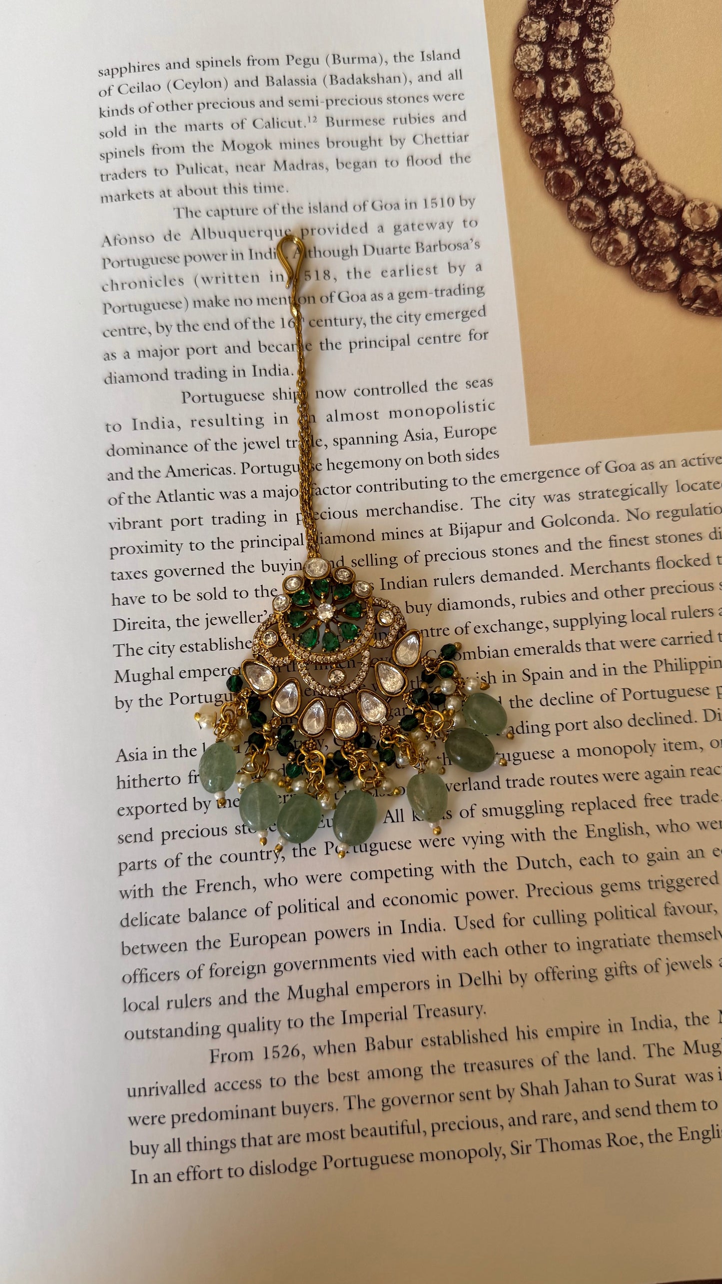 Emerald floral maangtika with mint drops