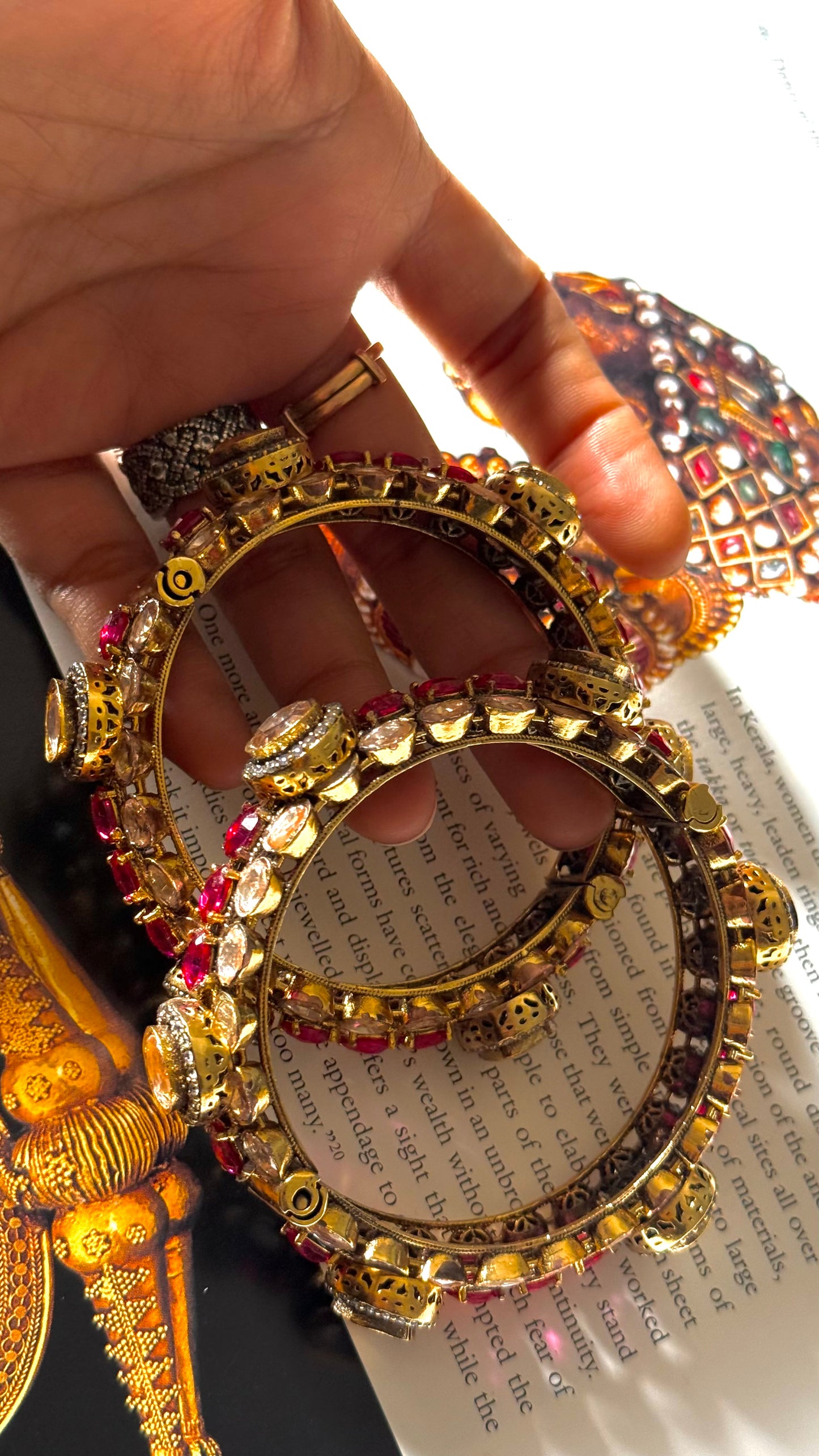 Rani pink real moissanite peeli polki bangles