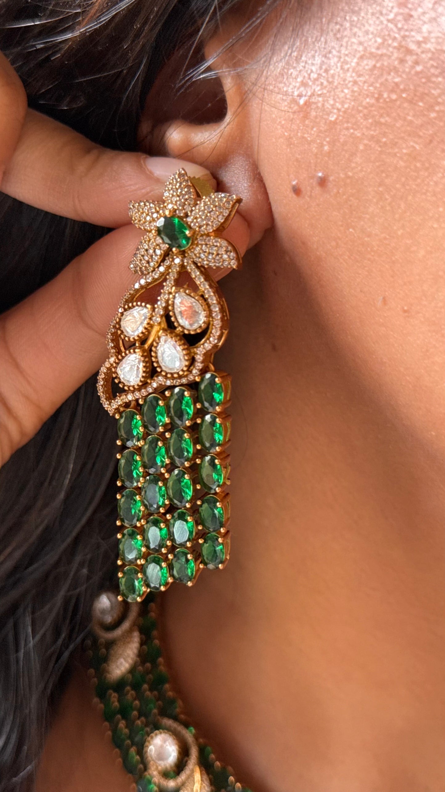 Leaf inspired with emerald doublets designer Necklace