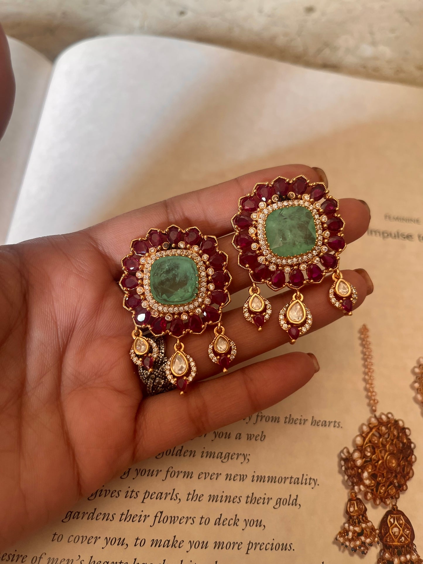 Ruby & mint moissanite studs