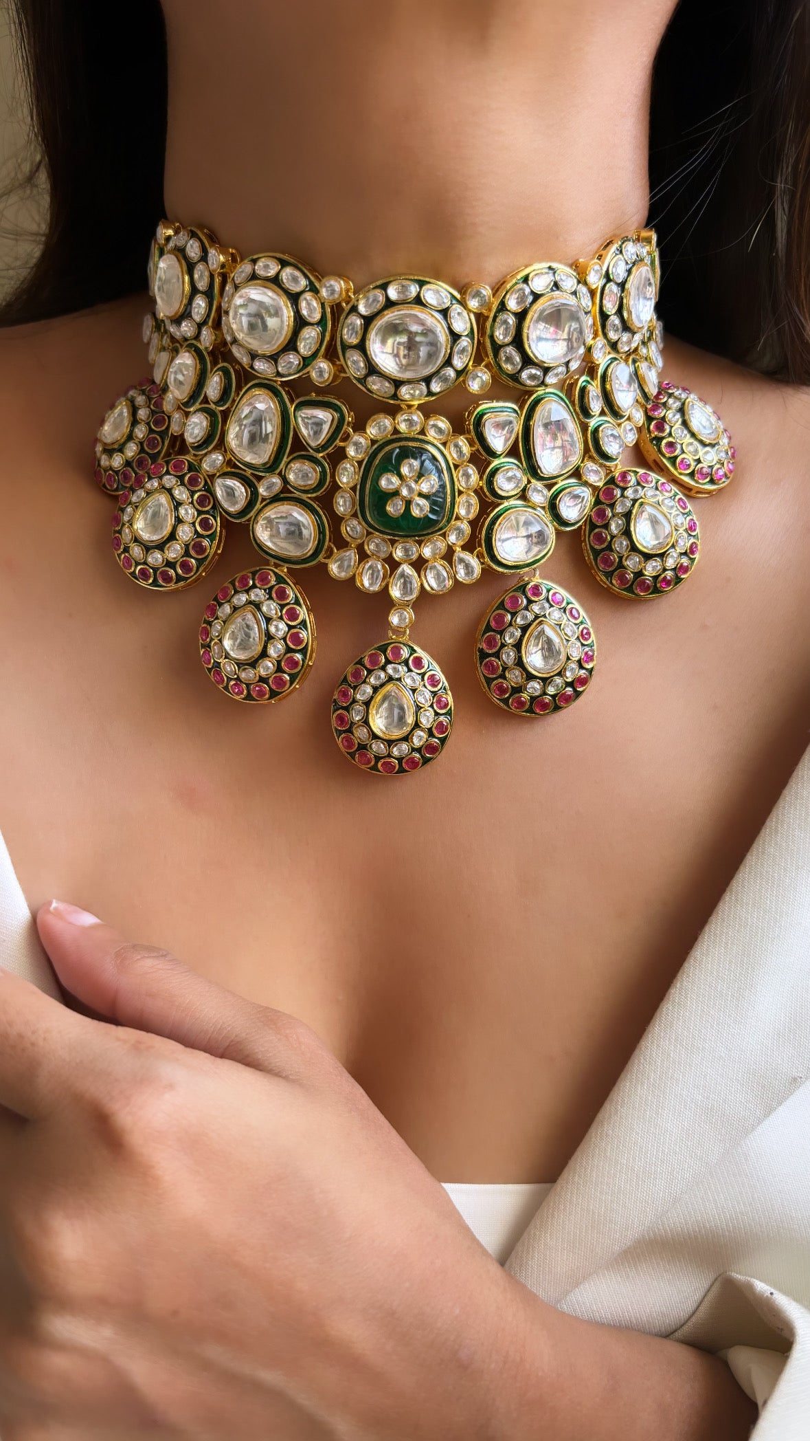 Uncut Polki meenakari choker