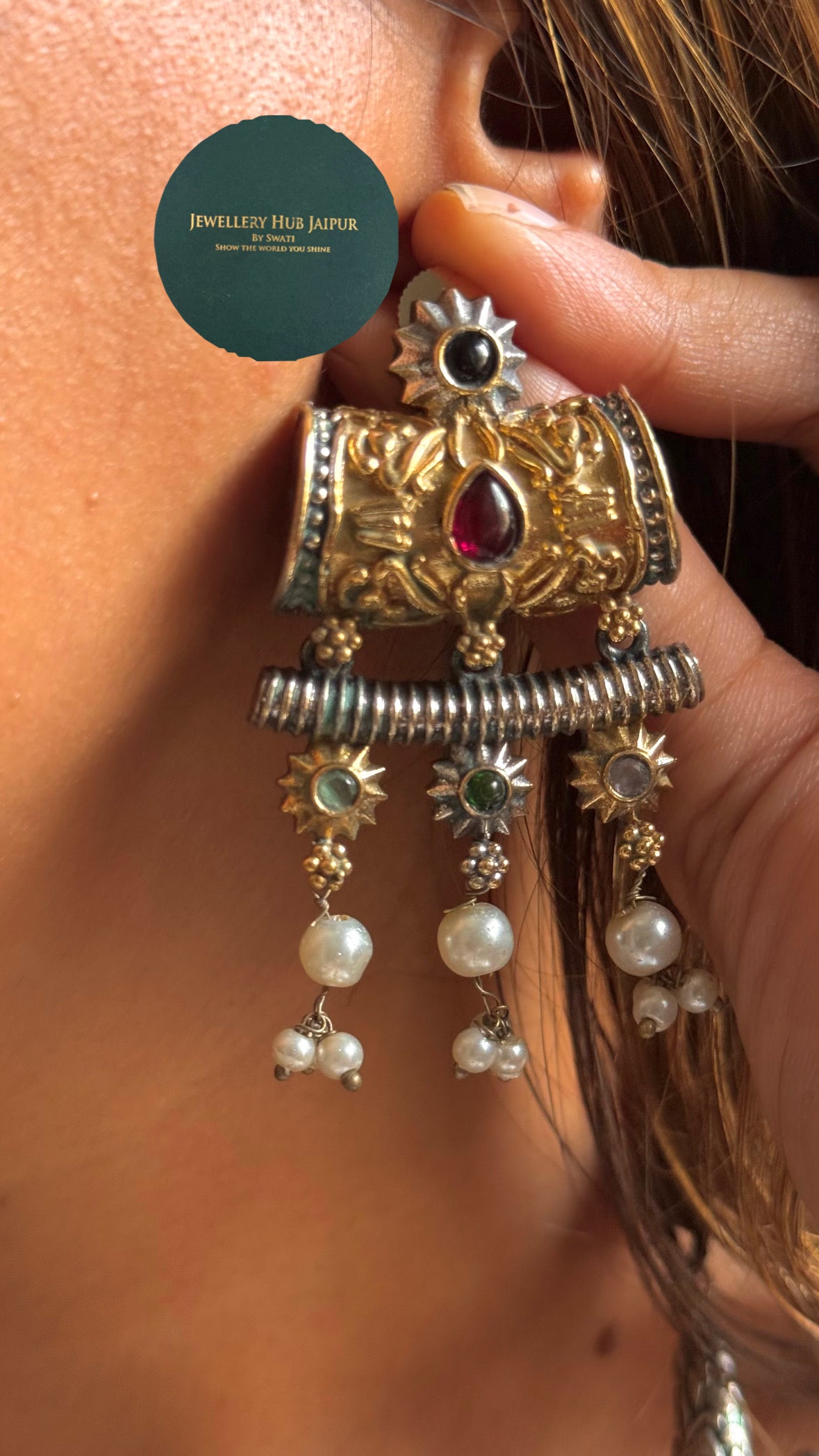 Savar triabal Pearl navratna Necklace