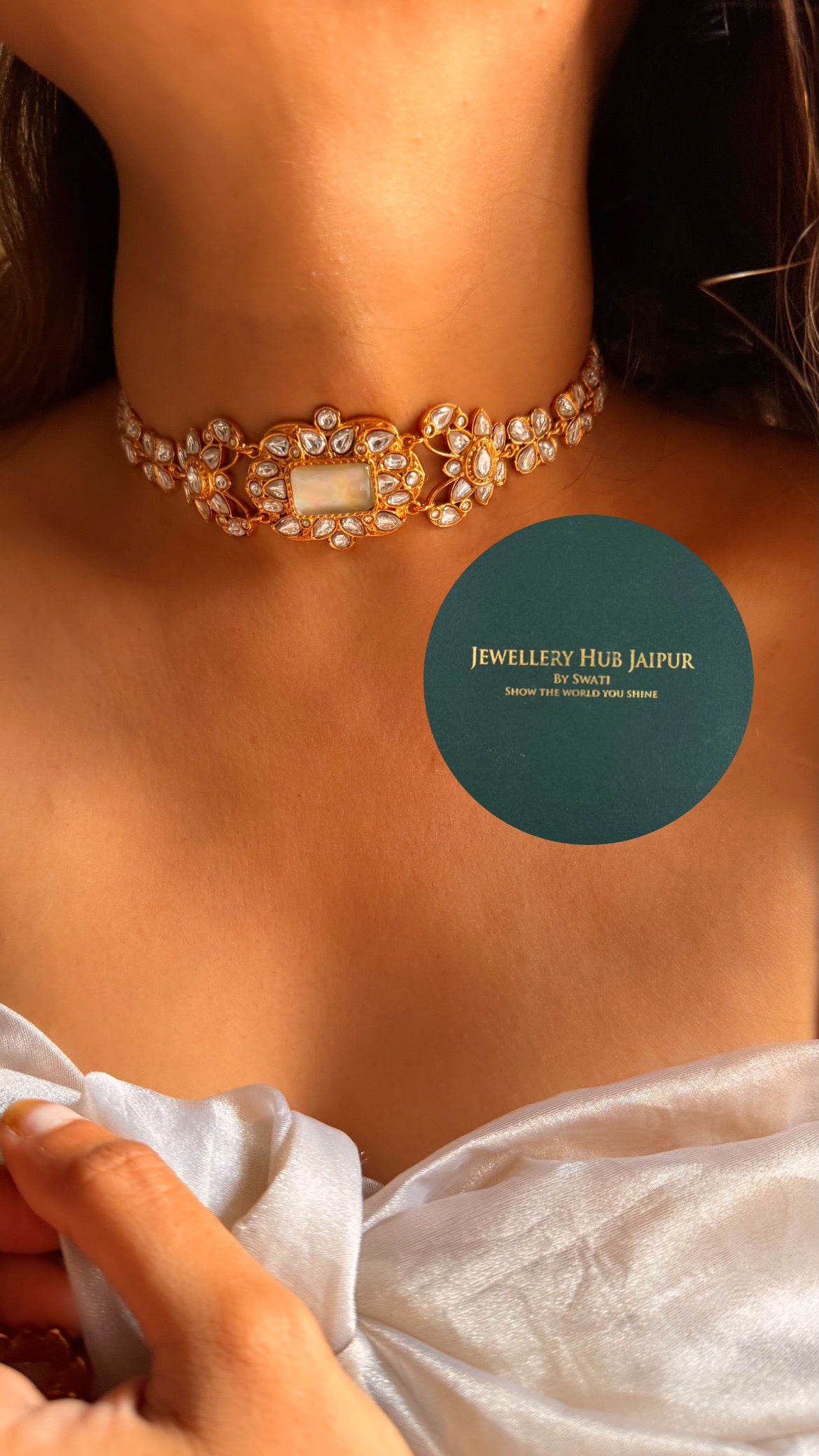 Amrapali inspired Natural Mother of pearl polki designer choker set