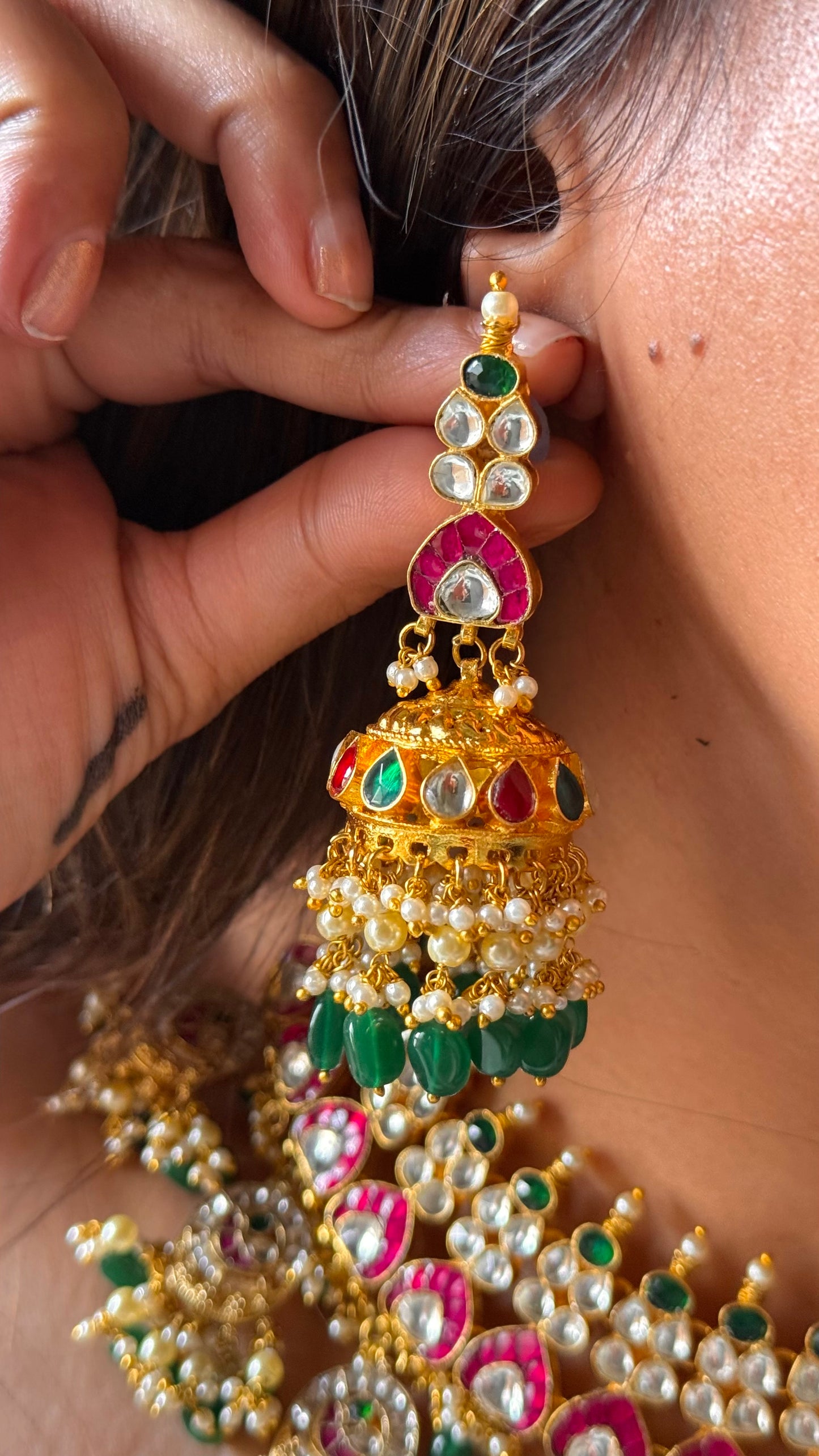 Paachi Kundan jadau emerald & Rani pink ruby bridal necklace
