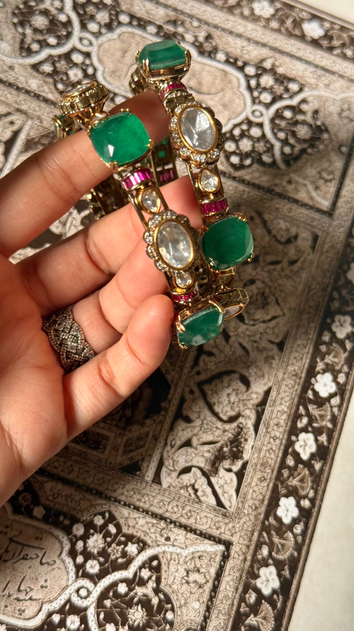 Emerald doublet & rani pink moissanite openable bangle