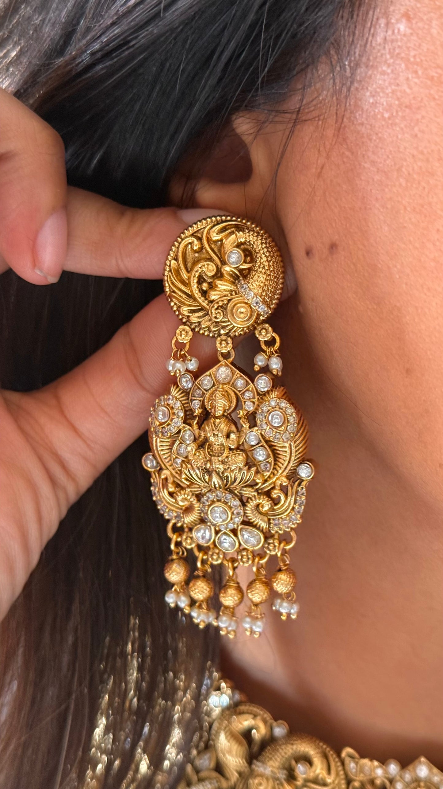 White moissanite with goddess Laxmi collar Necklace