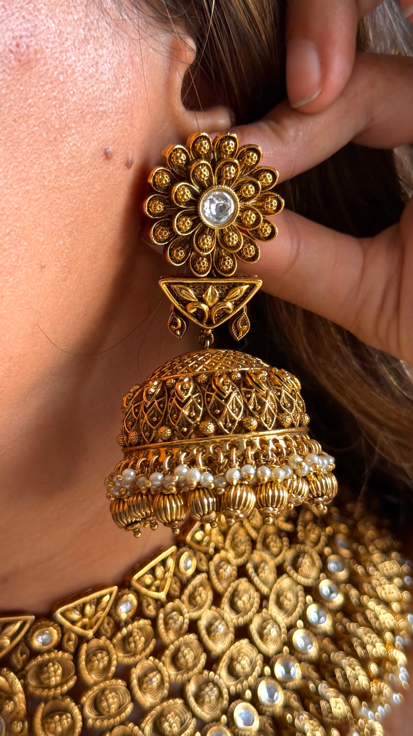 Real nakshi oxidised polki choker set