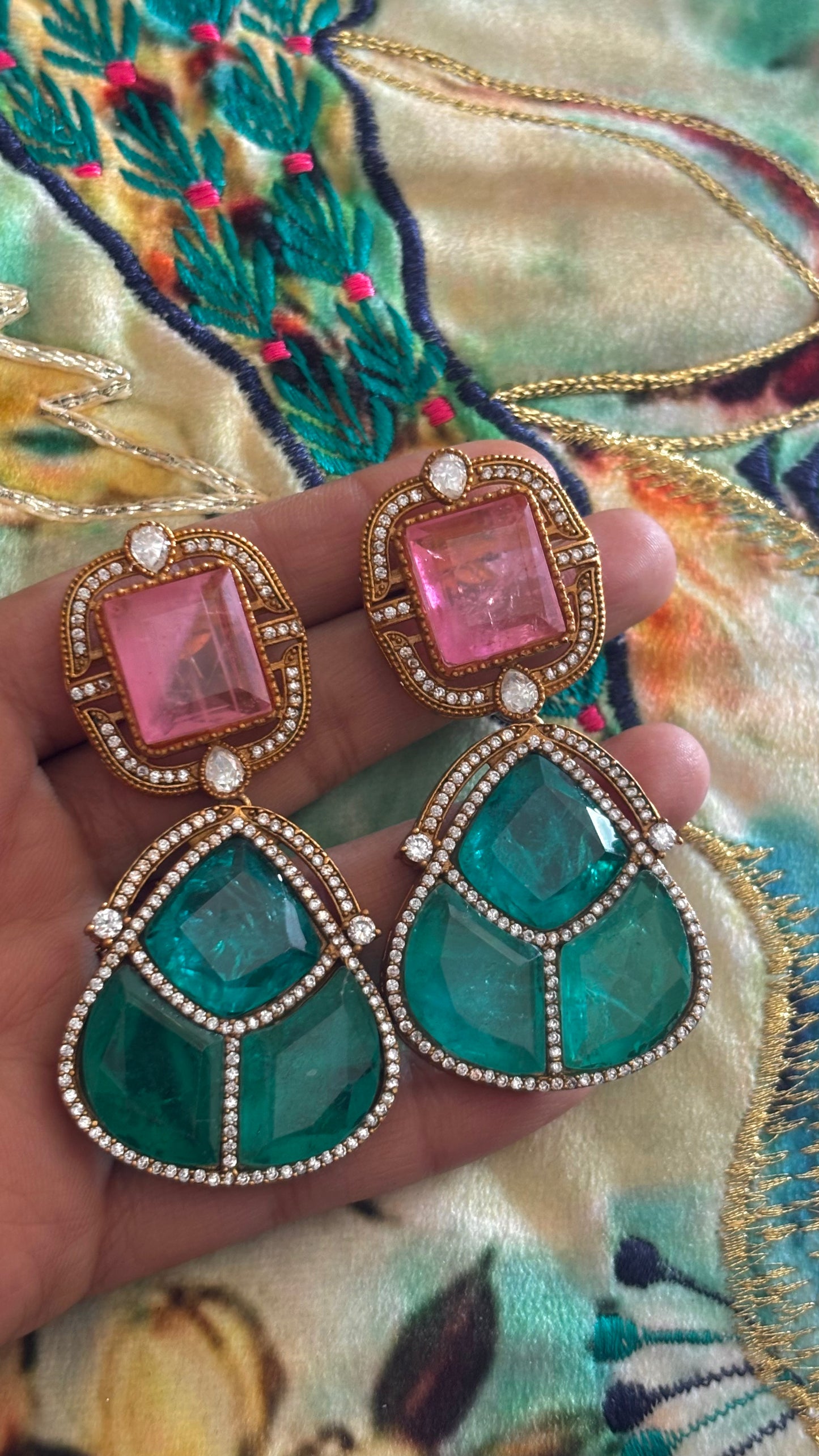 Rose quarts & turquoise danglers