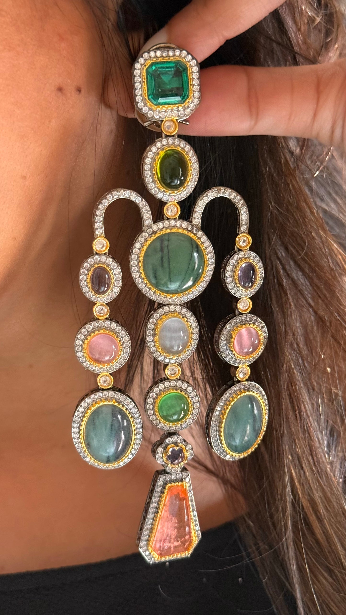 Sabya inspired cocktail navratna danglers