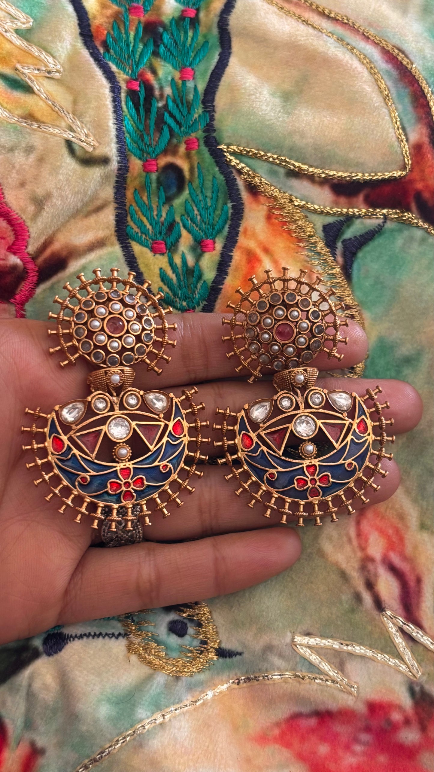 Amrapali inspired ruby & sapphire danglers