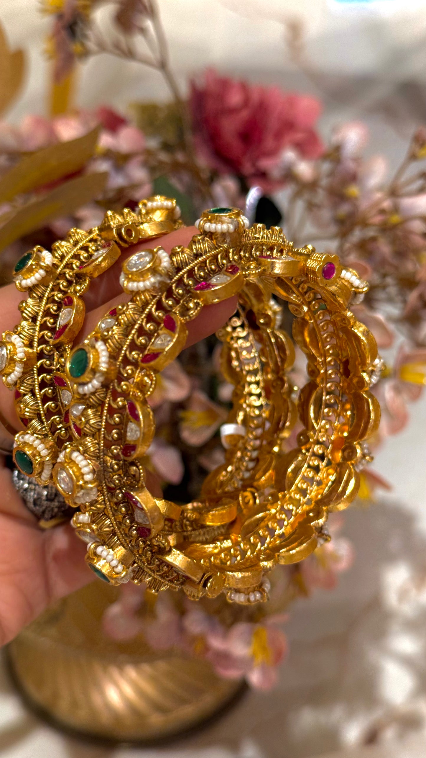 Pachi Kunda Rani pink & emerald bangles