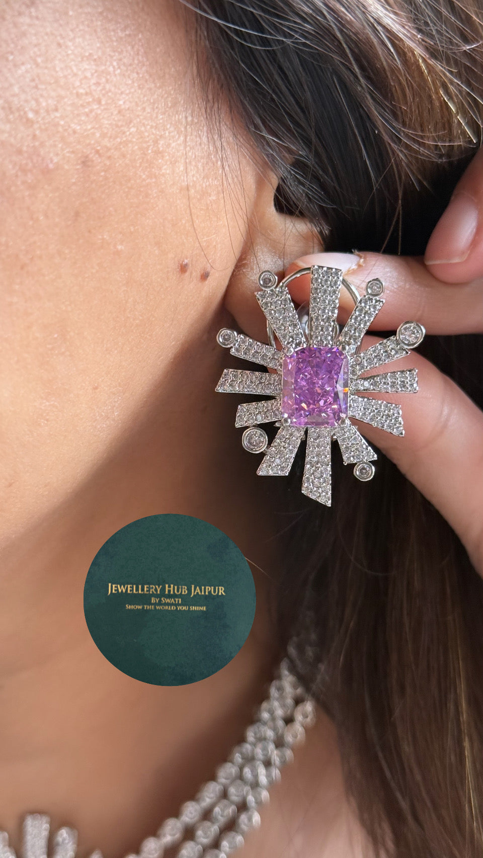 Rose Quarts diamond triple layer cocktail necklace