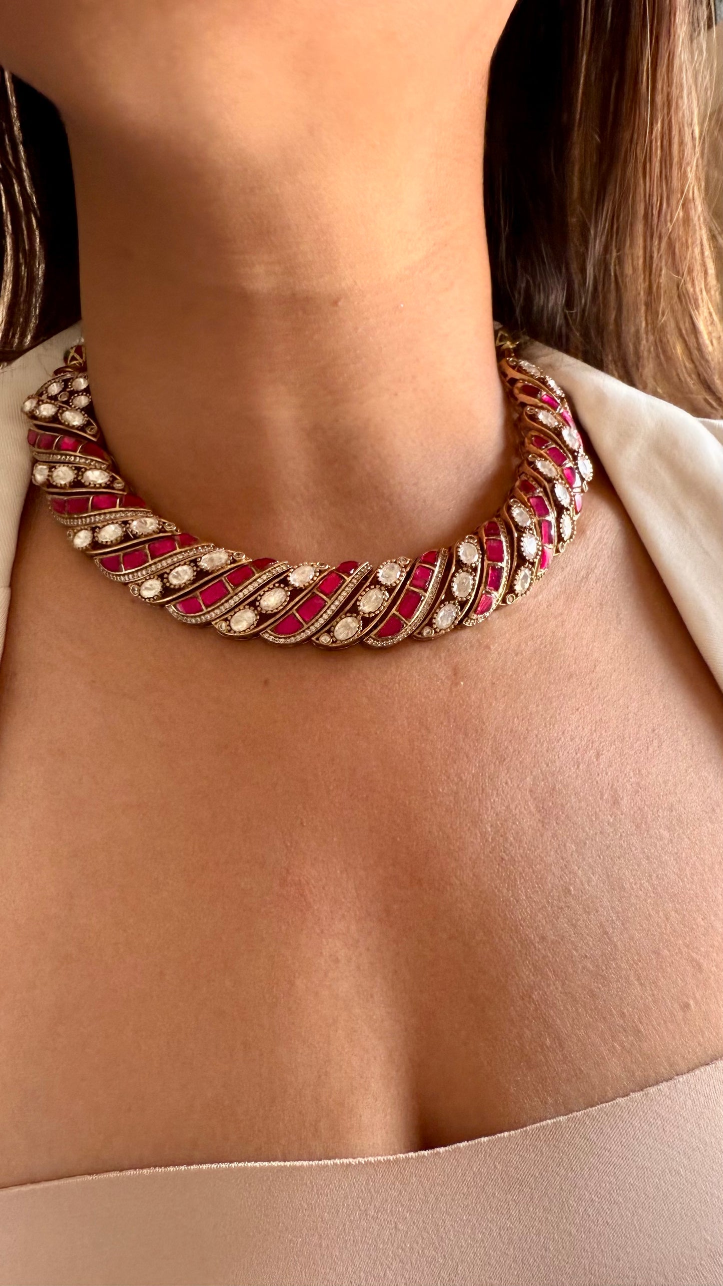 Moissanite rani pink collar necklace