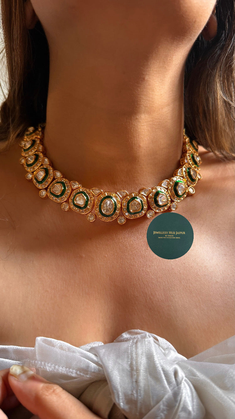 White meenakari polki collar set