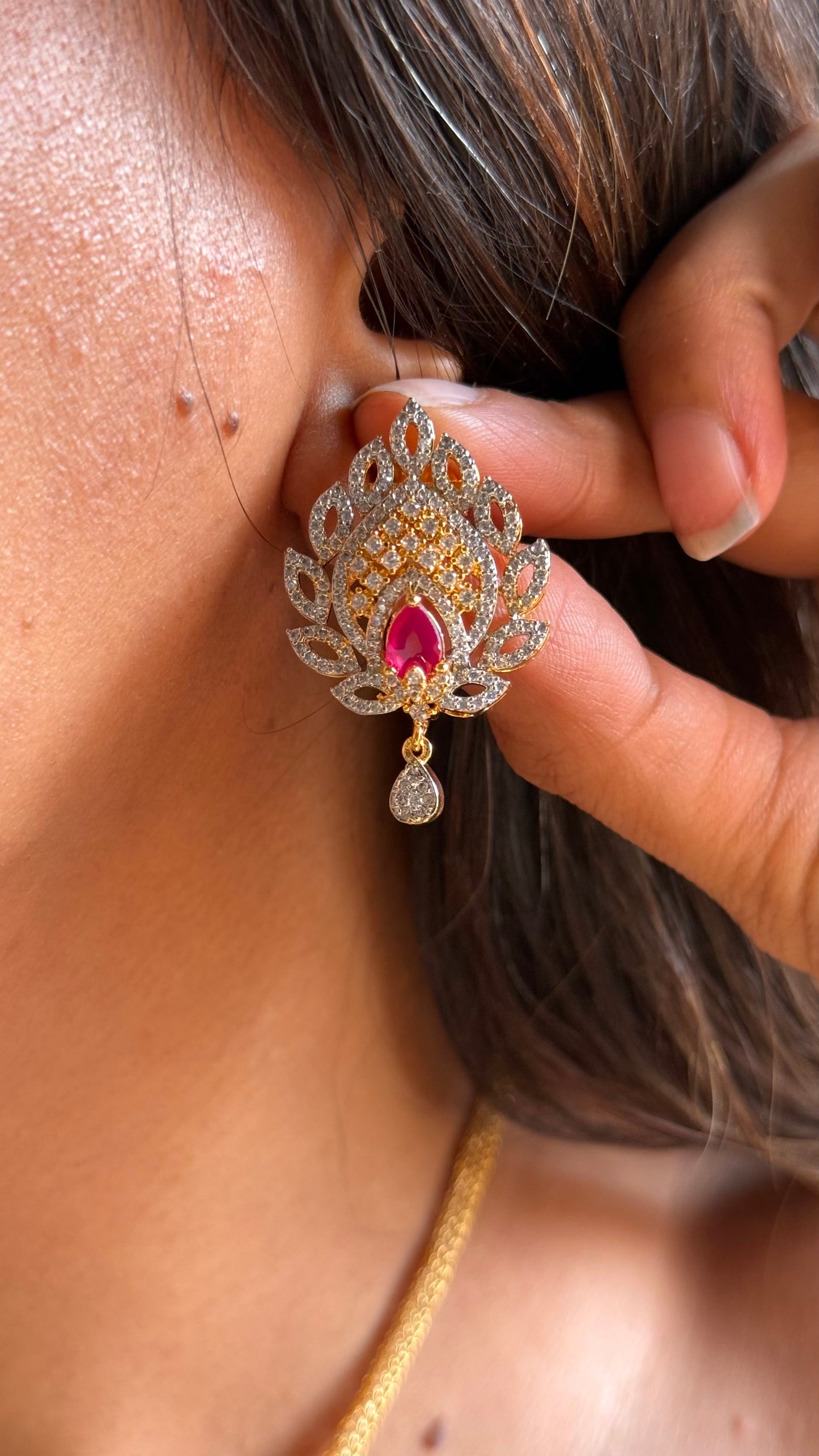 Ruby doublet stone diamond Pendant set