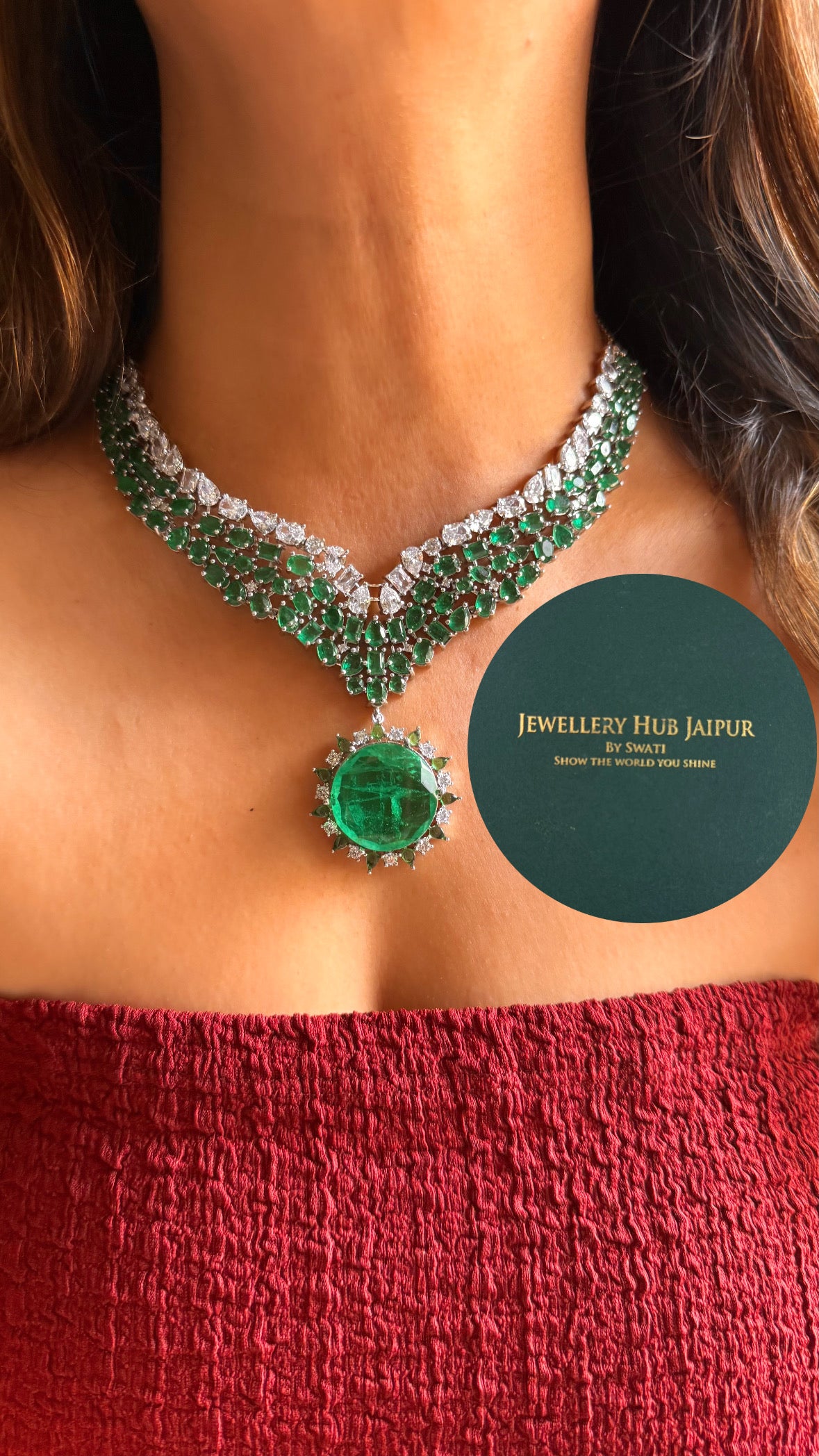 Emerald doublet cz emerald diamond collar set
