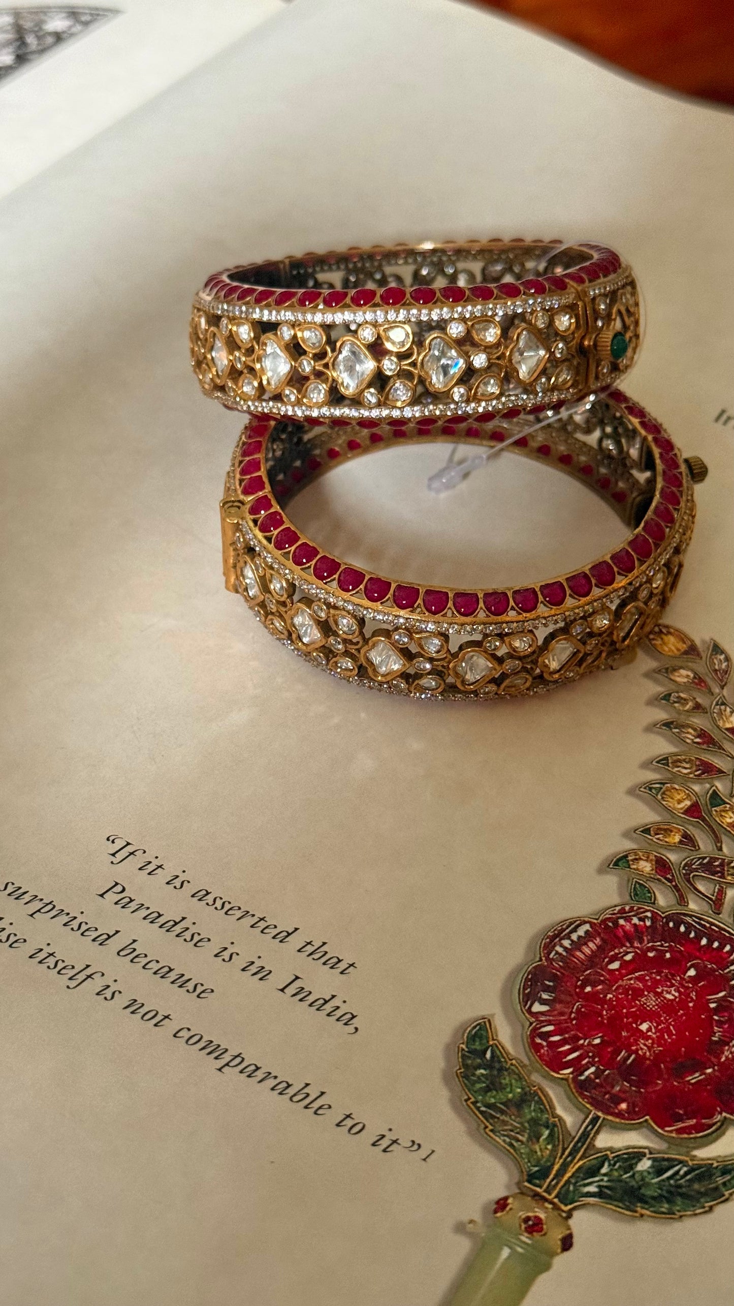 Ruby moissanite polki openable bangle