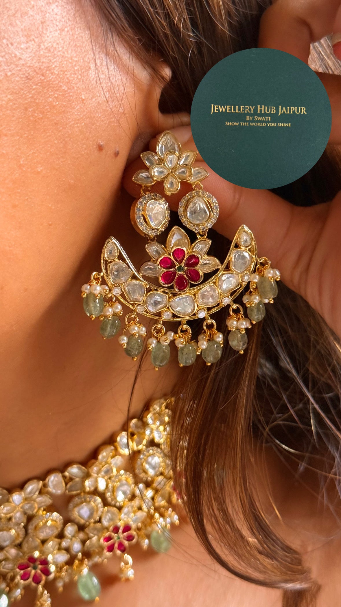 Rani pink floral real moissanite choker set