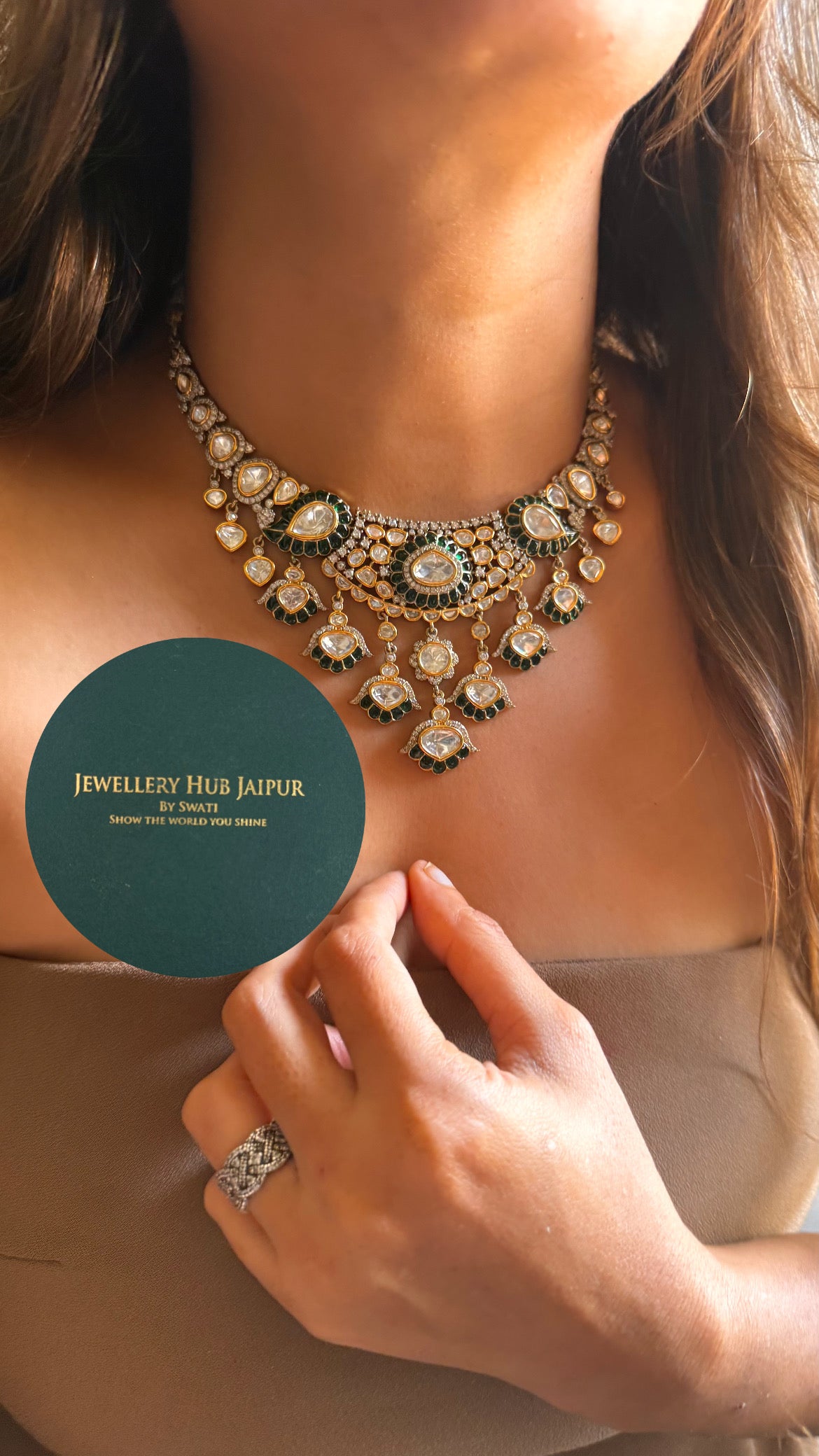 Emerald katdana moissanite polki collar set
