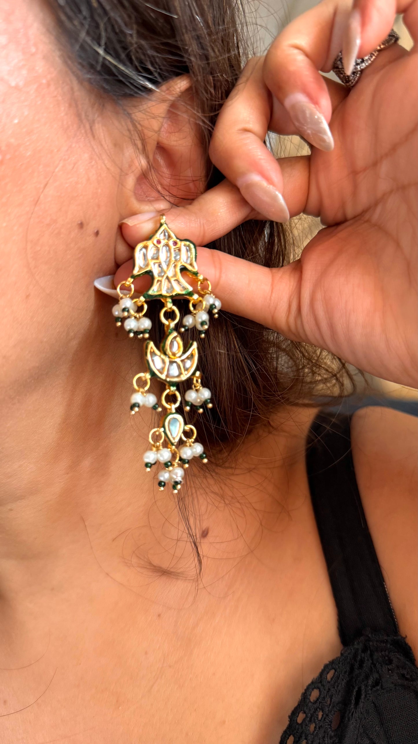 Meenakari kundan earrings with pink drop