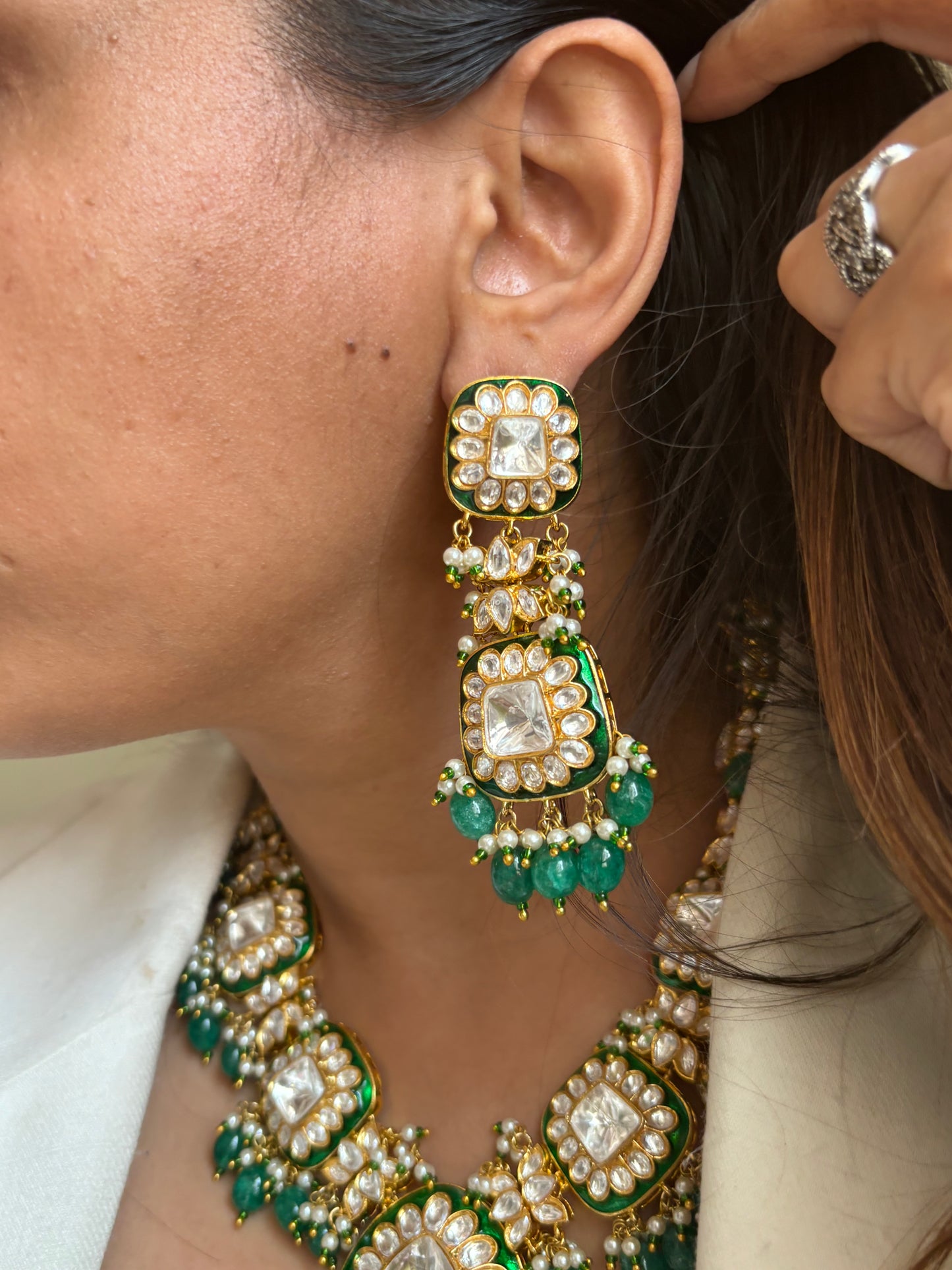 Emerald kundan meenakari necklace