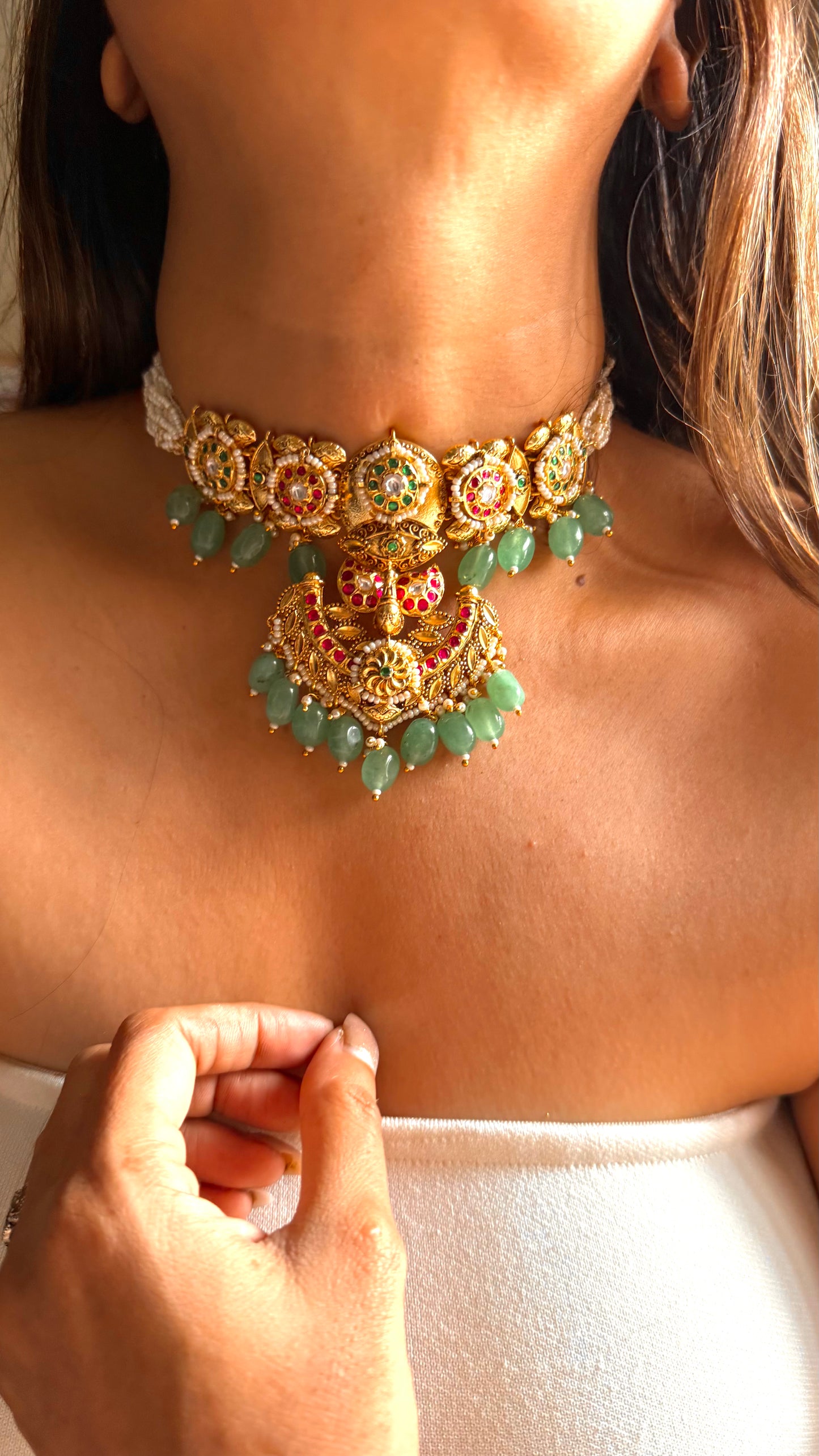 Rani pink & mint handmade rajwada gold choker