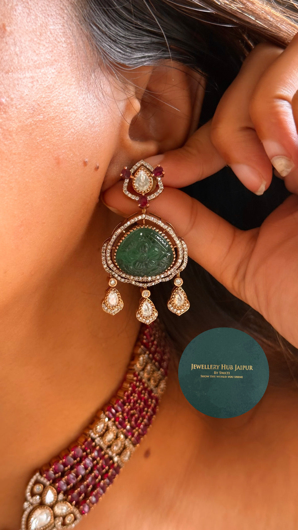 Ruby & panna moissanite designer collar necklace