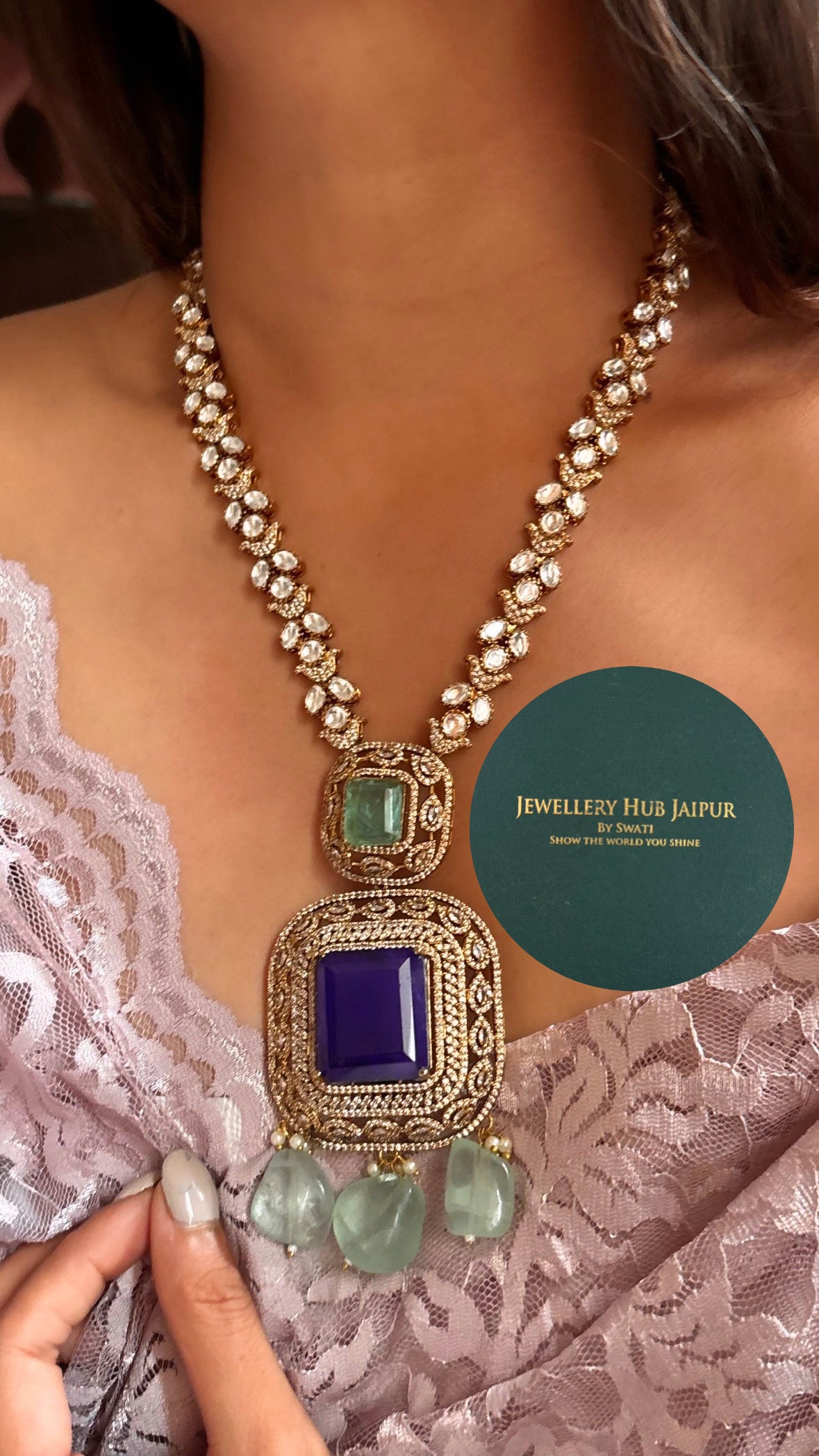 Tanzanite & mint statement necklace