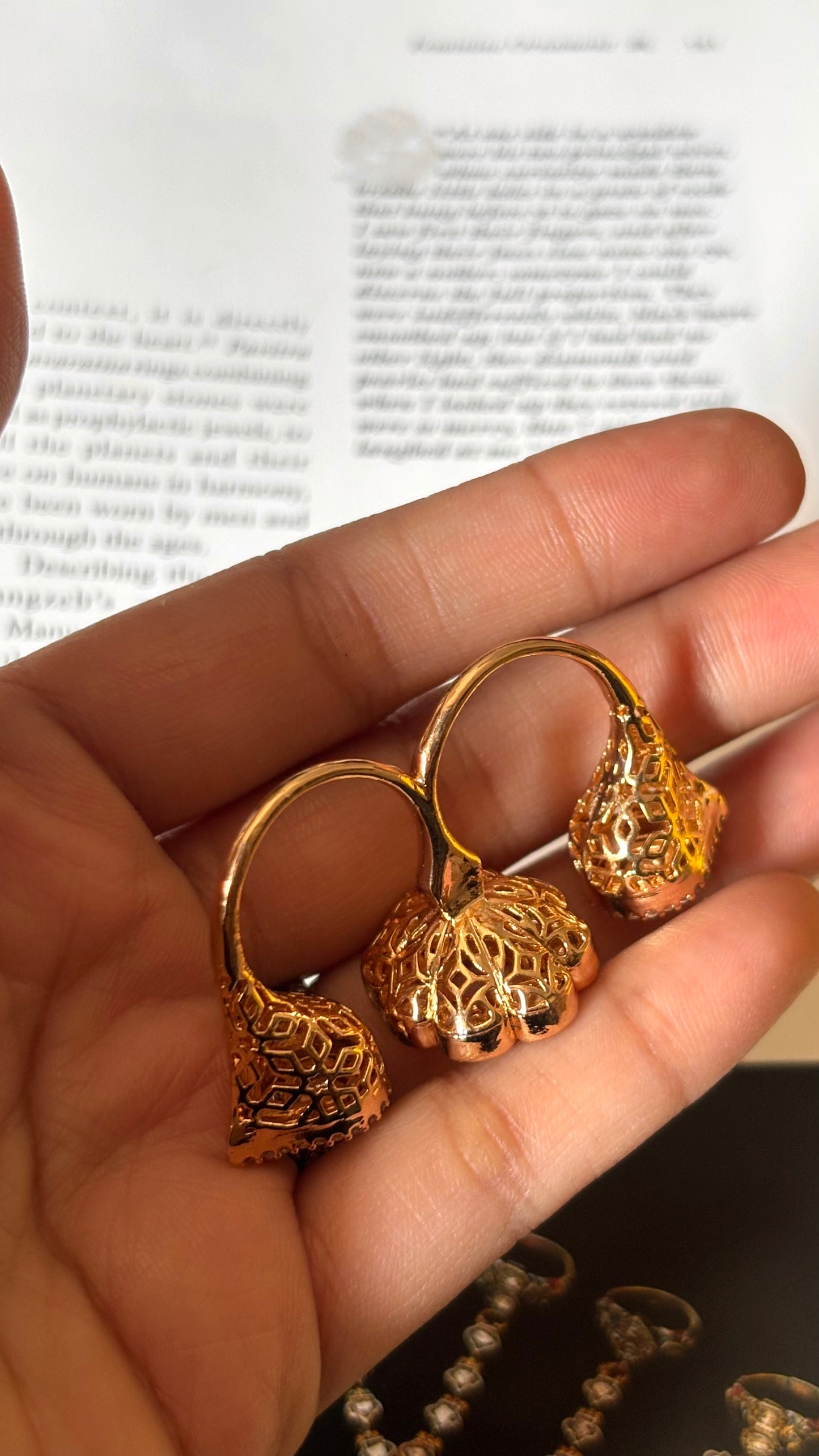 Rose quartz moissanite polki double finger Ring