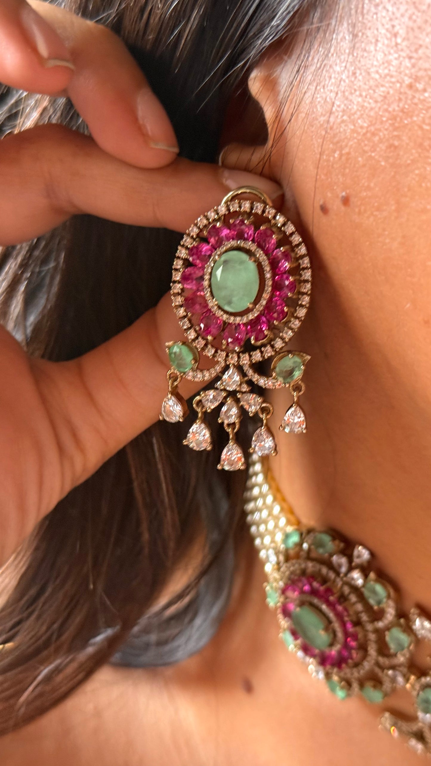 Rani pink with mint doublets cocktail choker Necklace